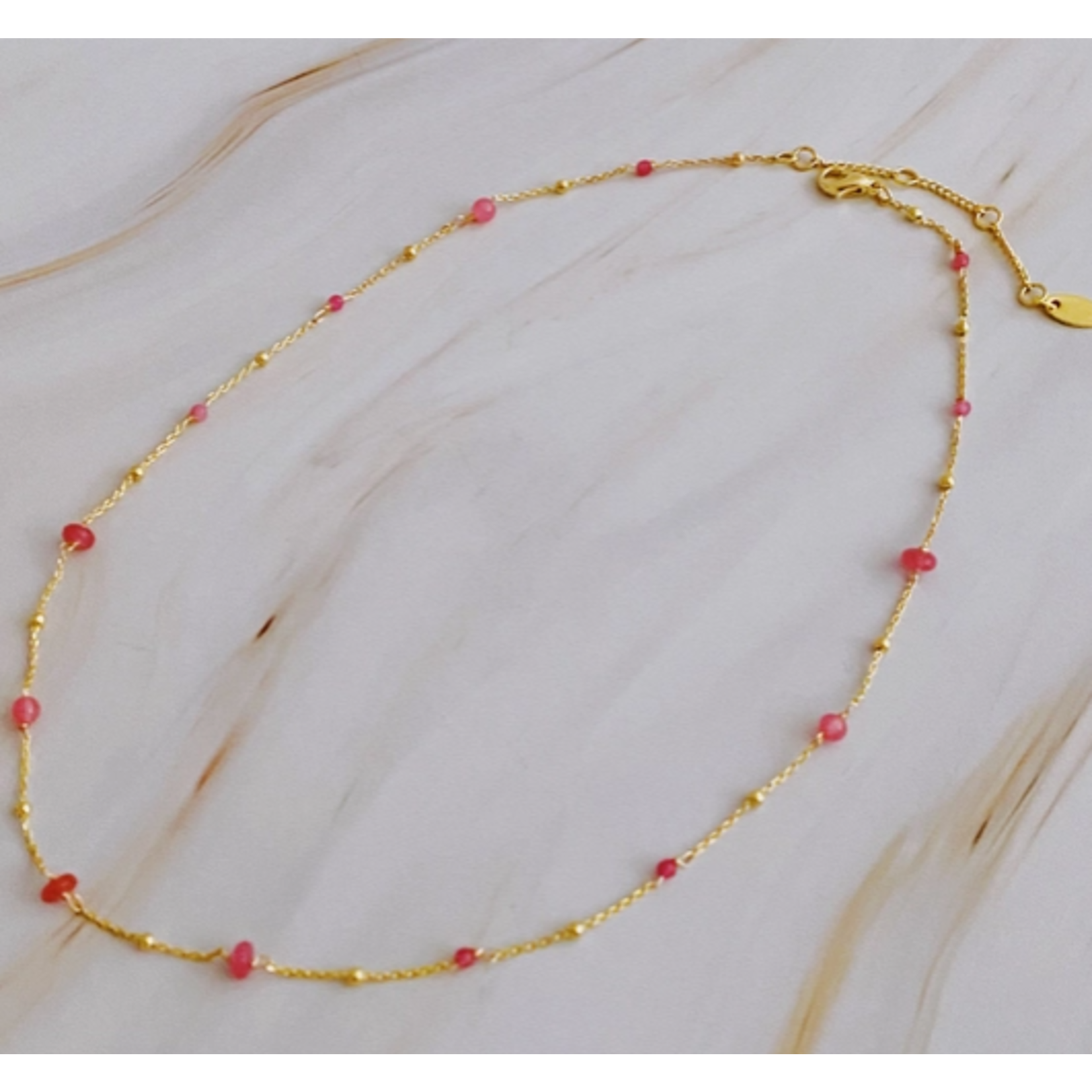 Ellison+Young E&Y Dainty Precious Stone Bead Necklace Pink Stone