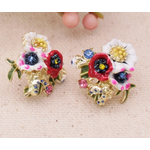 ZAD ZAD Floral Ladybug Bouquet Gold Post Earrings