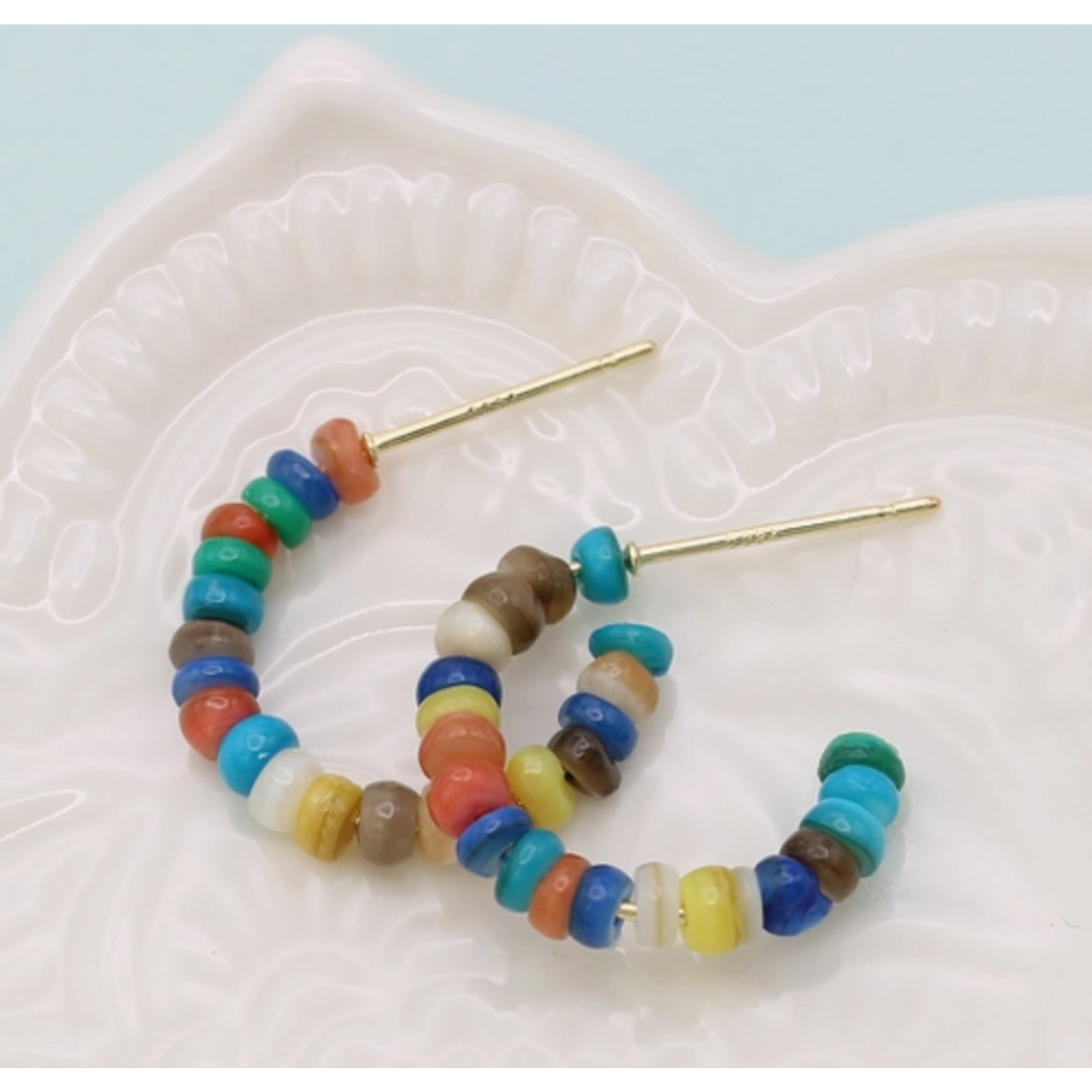 ZAD ZAD Multicolor Glass Beads Gold Hoop Earrings