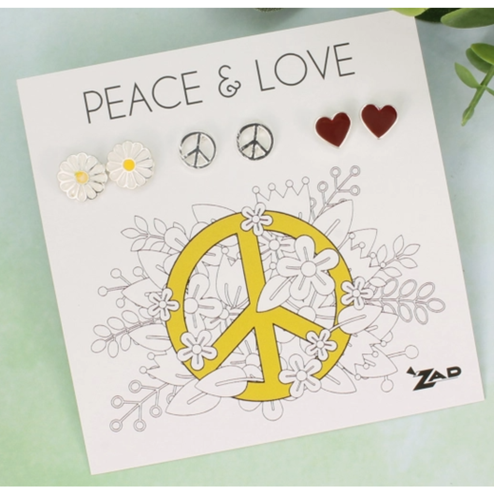 ZAD ZAD Peace and Love Post Earrings Set