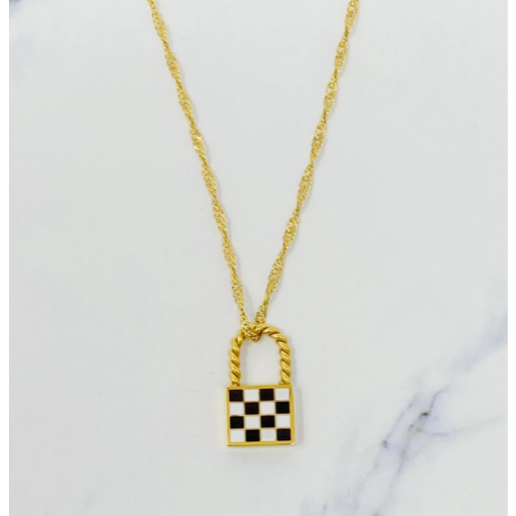 Ellison+Young E&Y Checkered Locket Necklace Black