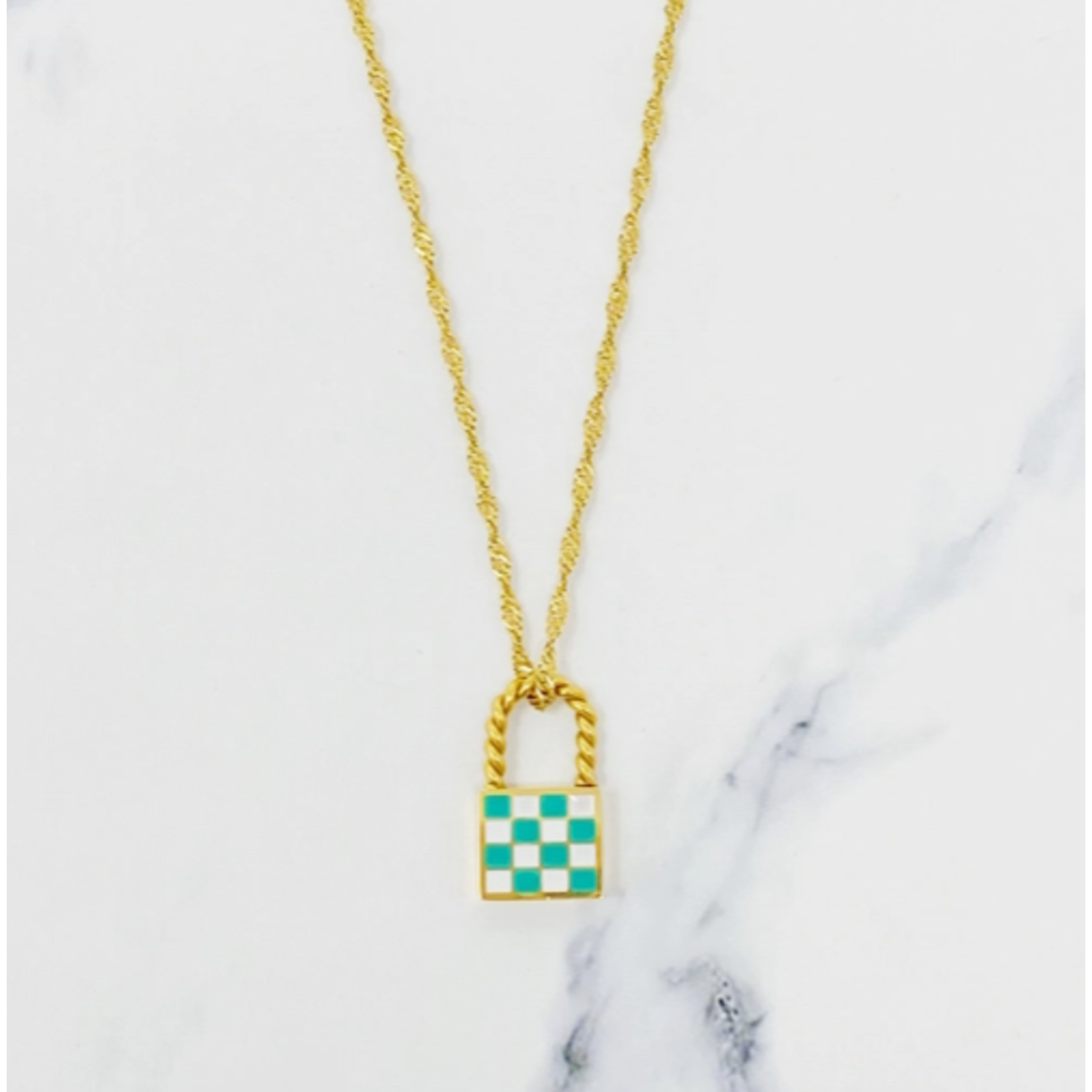 Ellison+Young E&Y Checkered Locket Necklace Teal