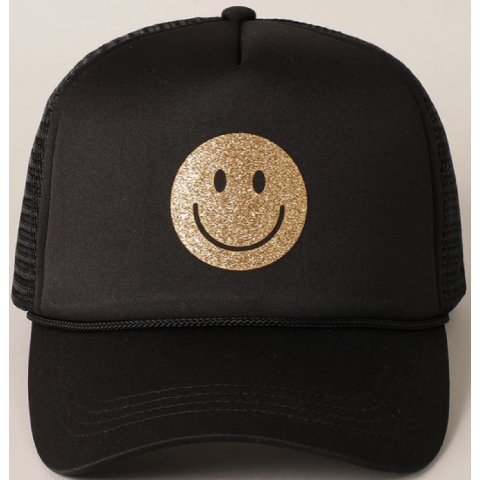 Fashion City FC Gold Happy Face Foam Trucker Hat Black
