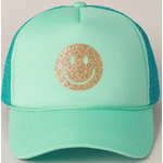 Fashion City Gold Happy Face Foam Trucker Hat Turquoise