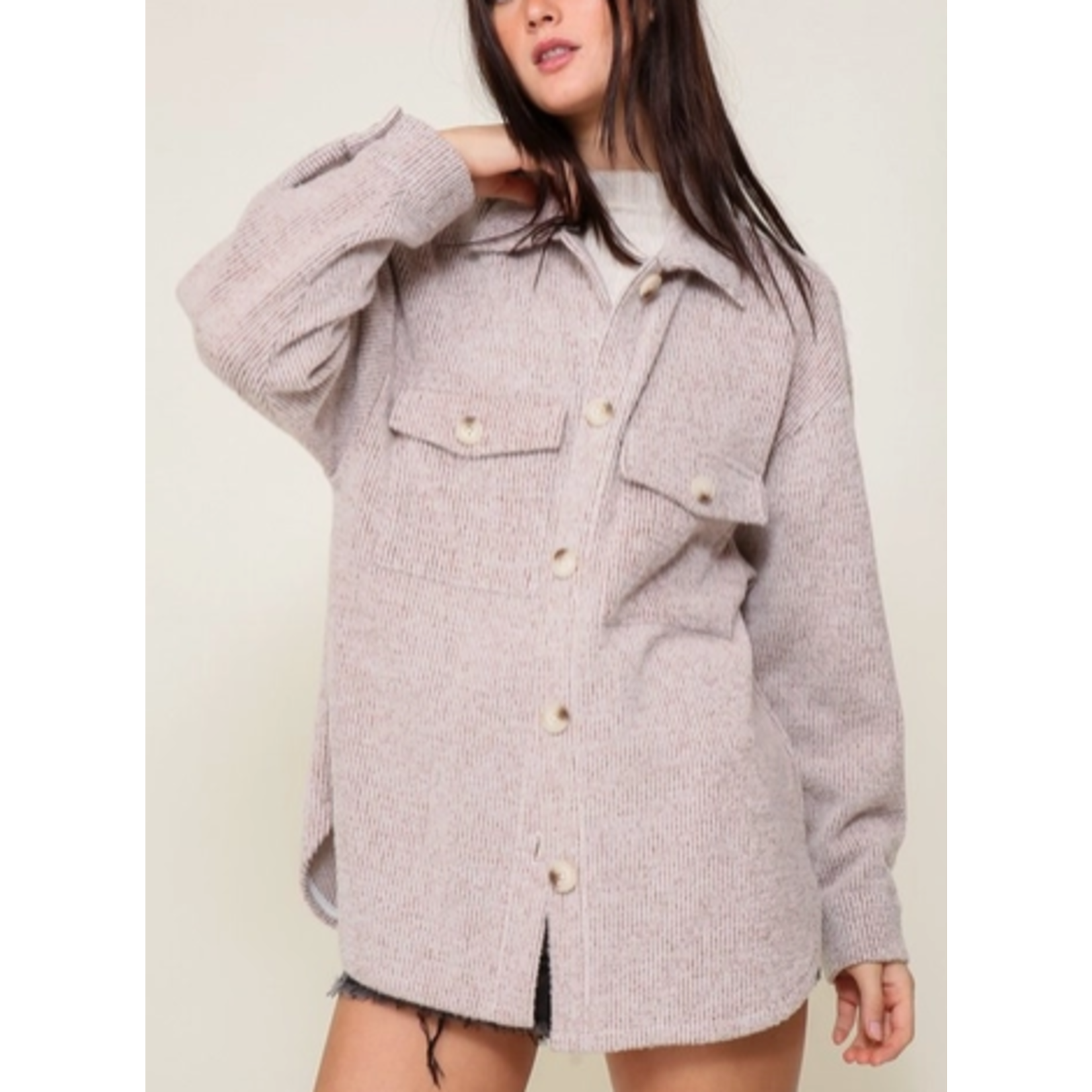 Vanilla Monkey VM Button Down Brushed Waffle Shacket