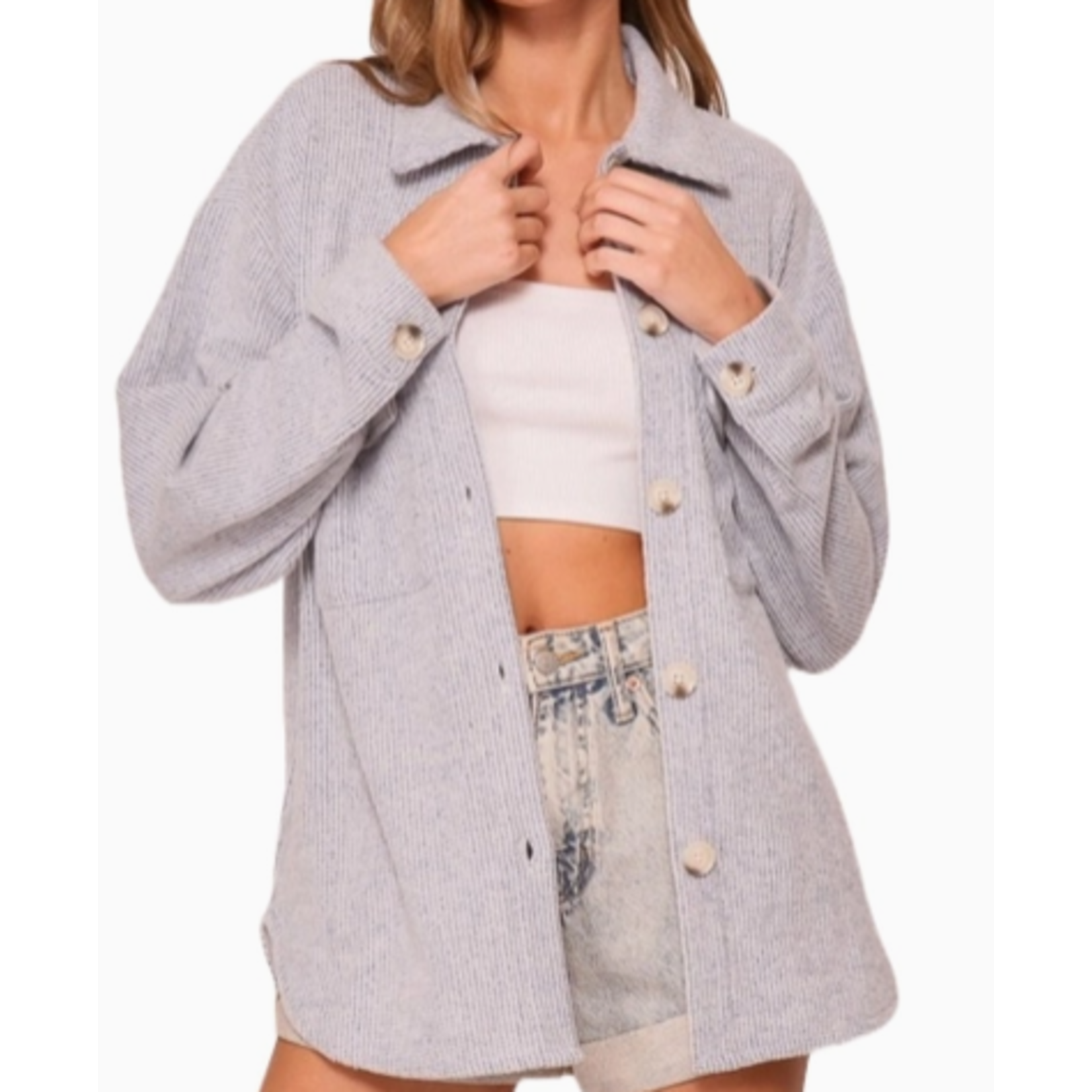 Vanilla Monkey VM Button Down Brushed Waffle Shacket