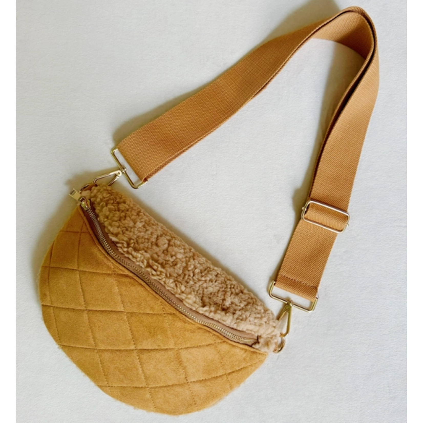 Ellison+Young Ellison & Young Fuzzy and Quilted Luxe Sling Bag Camel