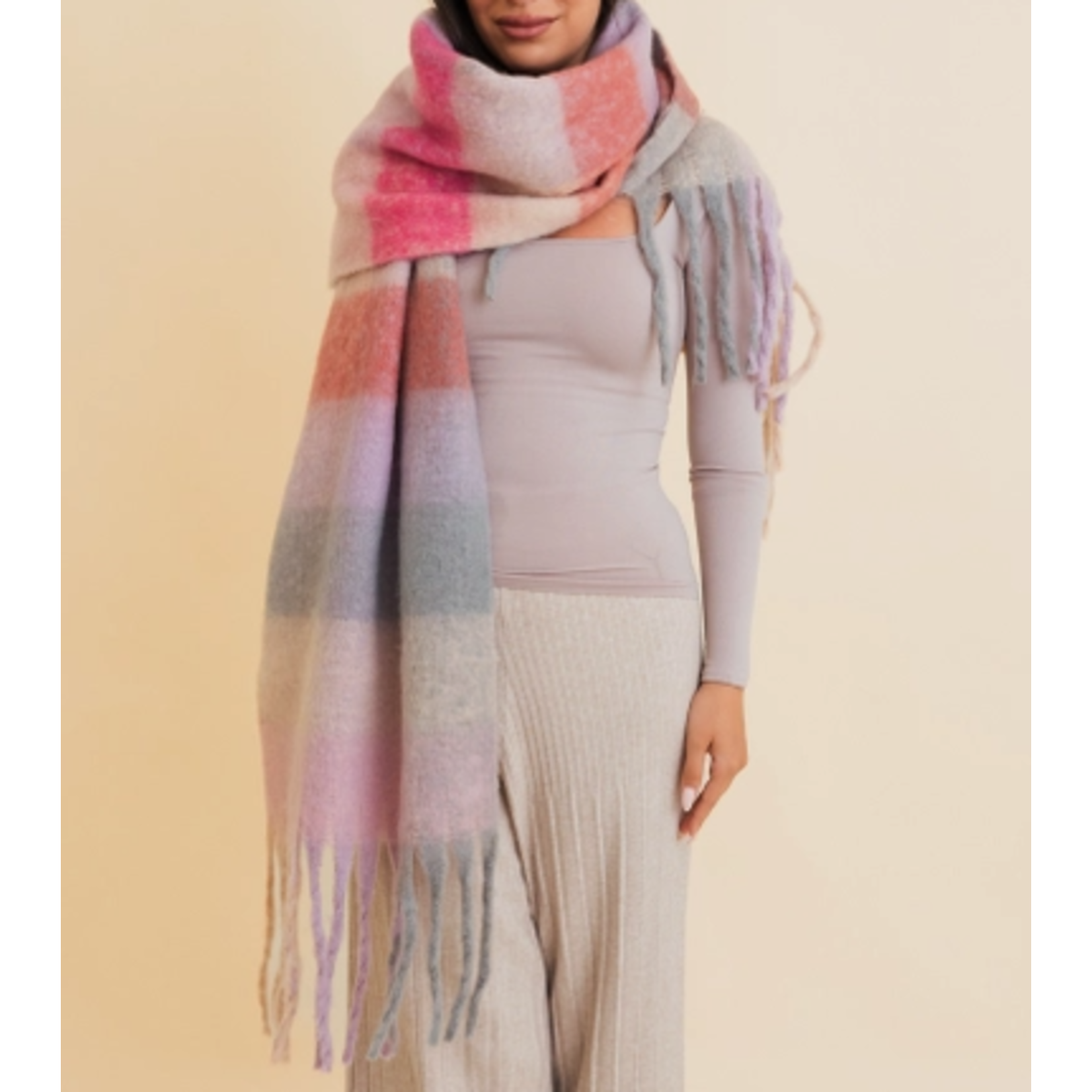 Leto Accessories Leto Cozy Breeze Oversized Fringe Scarf