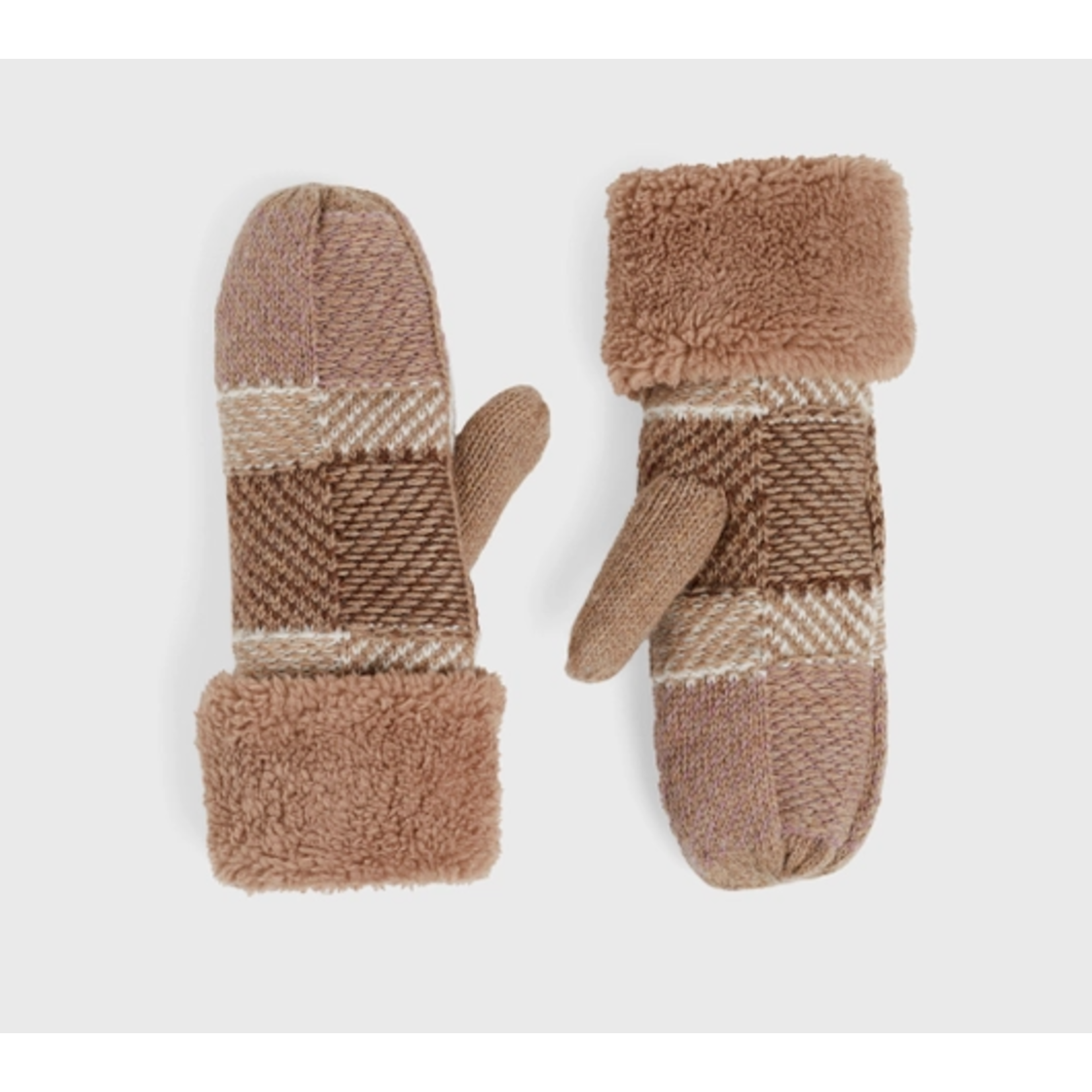 Coco & Carmen C&C Checkerboard Winter Knit Mitten Brown
