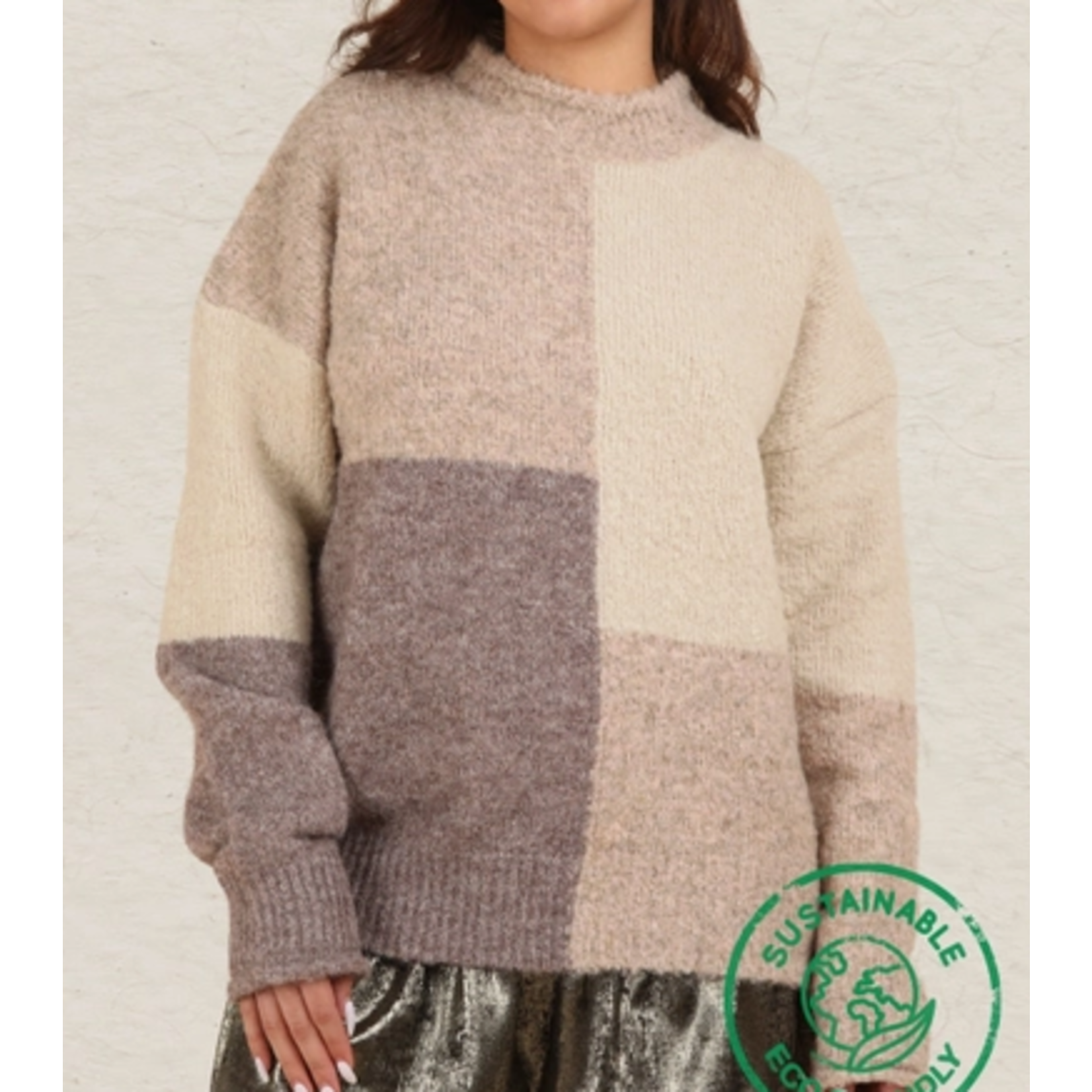 Very J Very J ECO Oversized Color Block Cozy Sweater