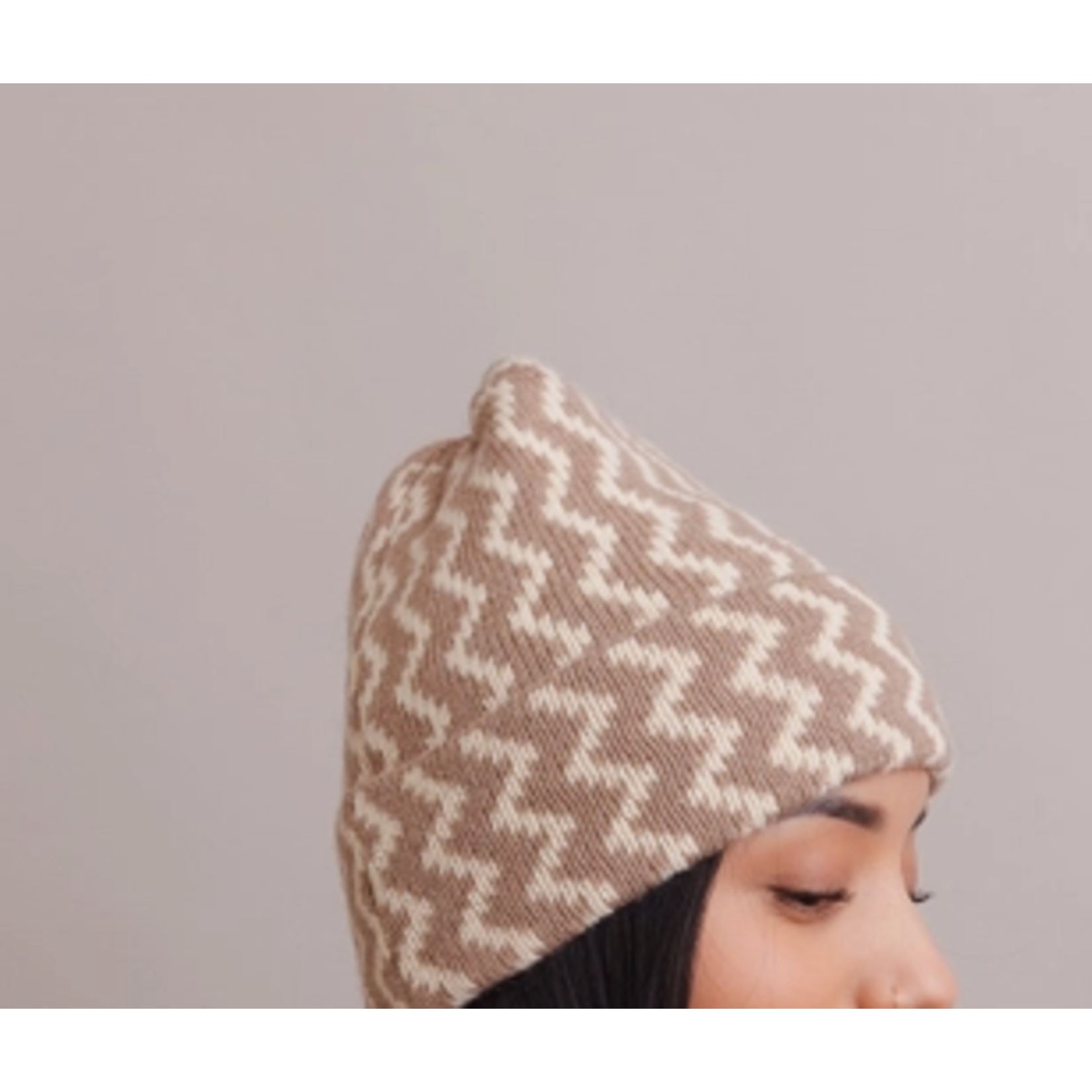 Leto Accessories Leto Cozy Zigzag Knit Beanie- Beige