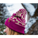 The Montana Scene TMS Floral Pattern Fold Over Beanie - Magenta
