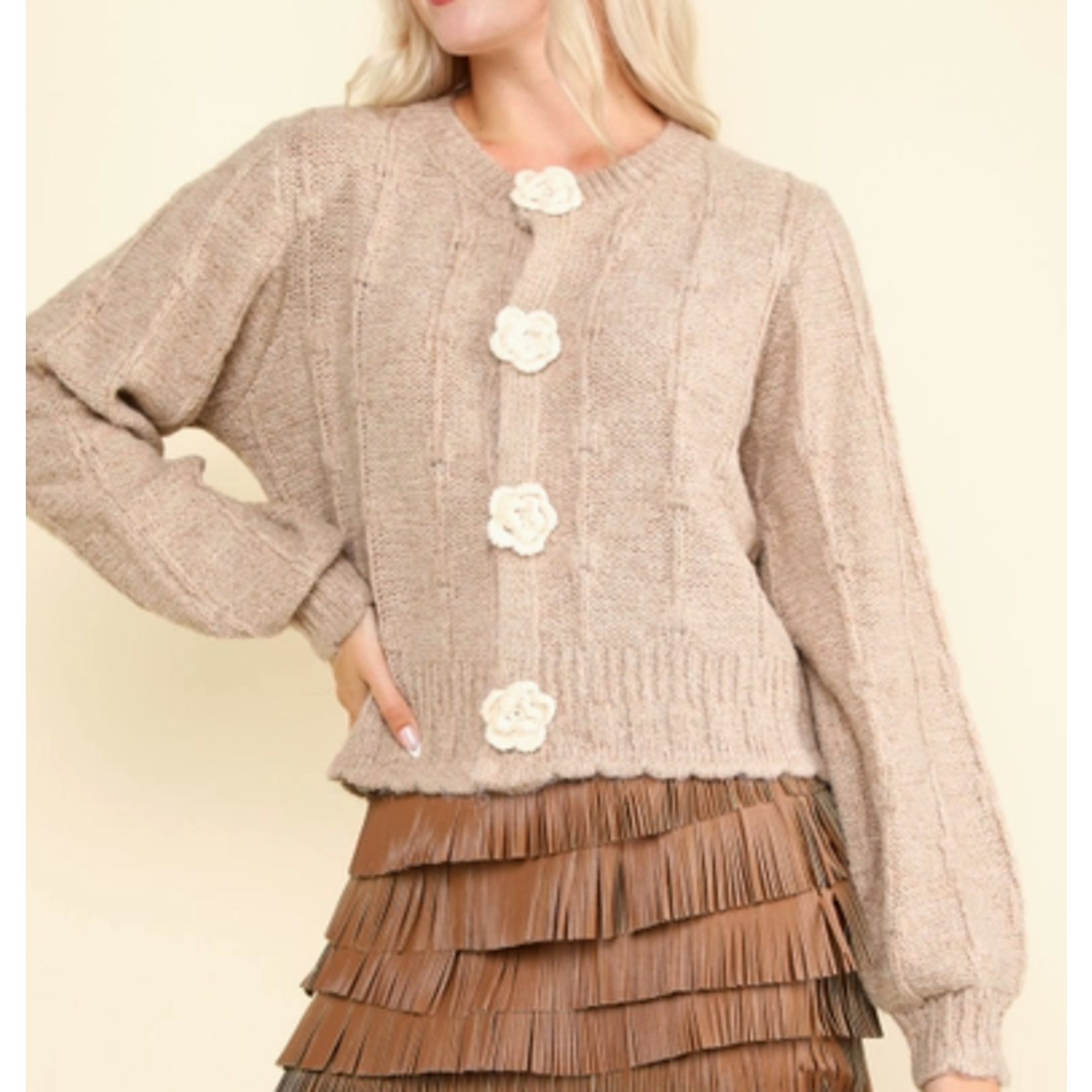 Very J Very J Floral Button Knit Sweater Cardigan