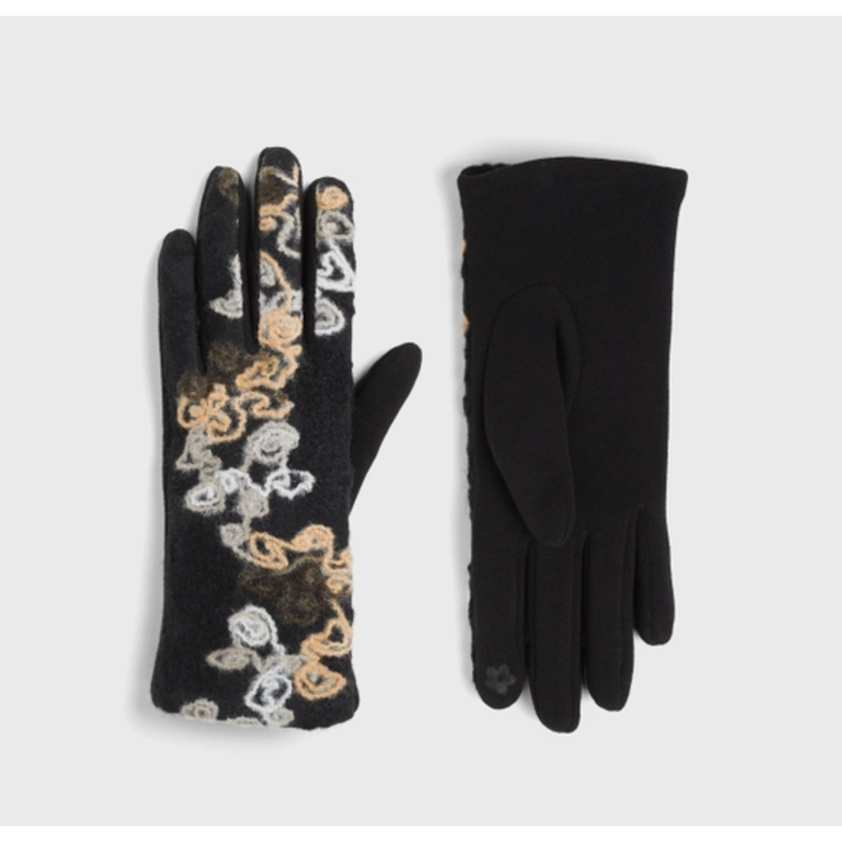 Coco & Carmen C&C Felted Flower Touchscreen Gloves Beige Multi