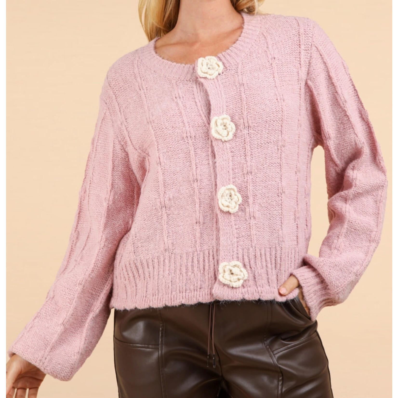 Very J Very J Floral Button Knit Sweater Cardigan