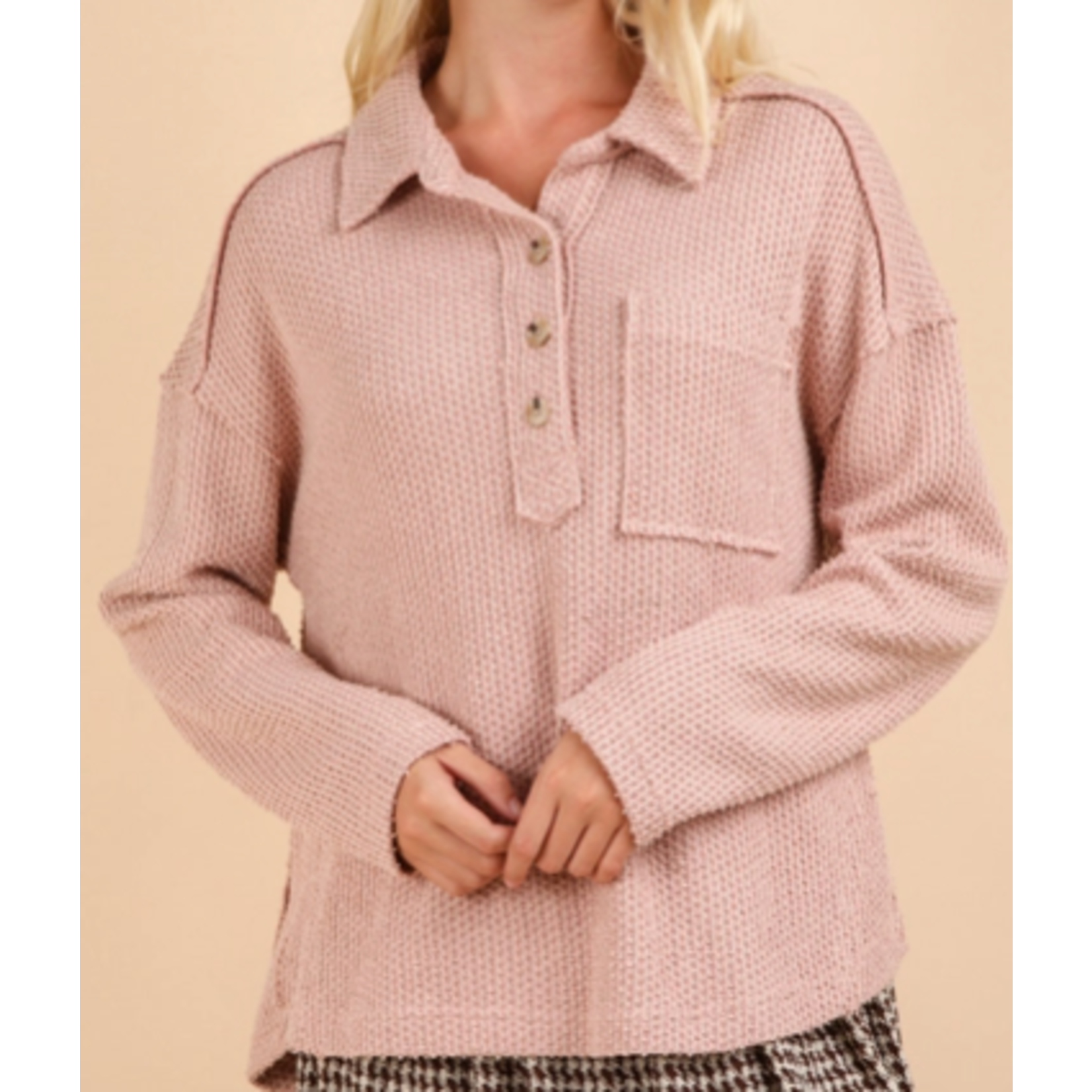 Very J Very J Textured Knit Henley