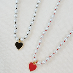 Ellison+Young E+Y Silky Thread Heart Charm Necklace Black/Red