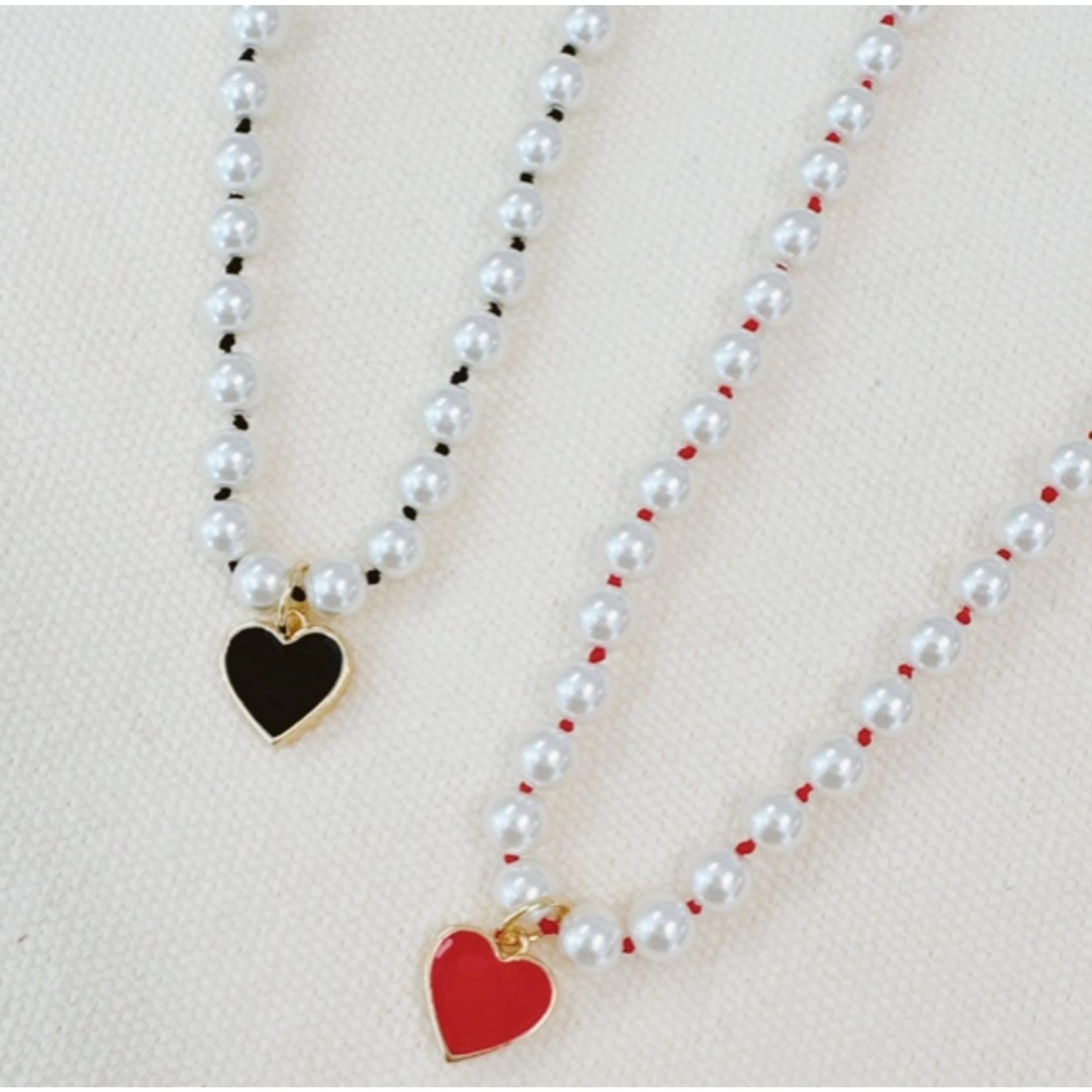 Ellison+Young E+Y Silky Thread Heart Charm Necklace Black/Red
