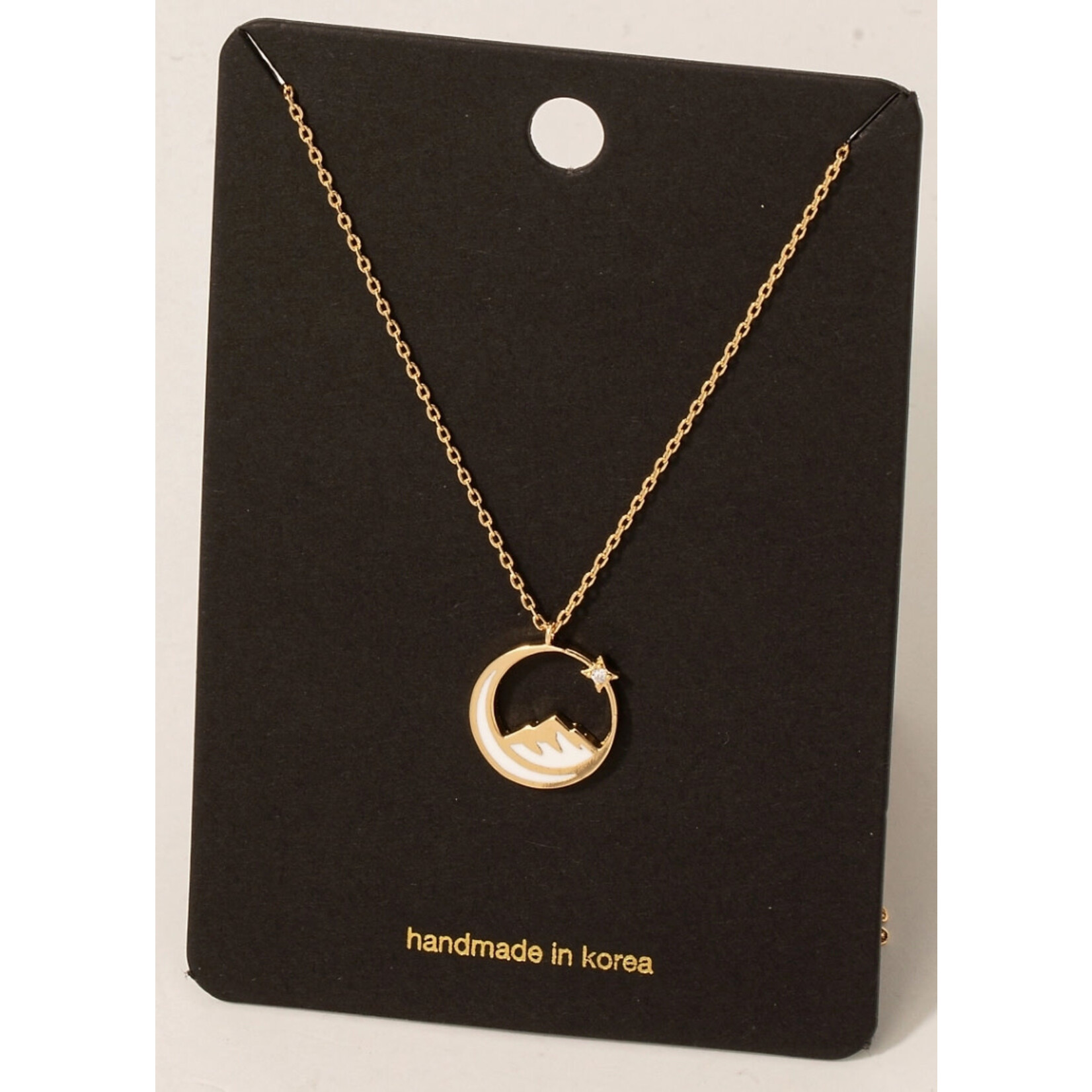 Fame Accessories Fame Enamel Moon Mountain and Cz Star Pendant Necklace White