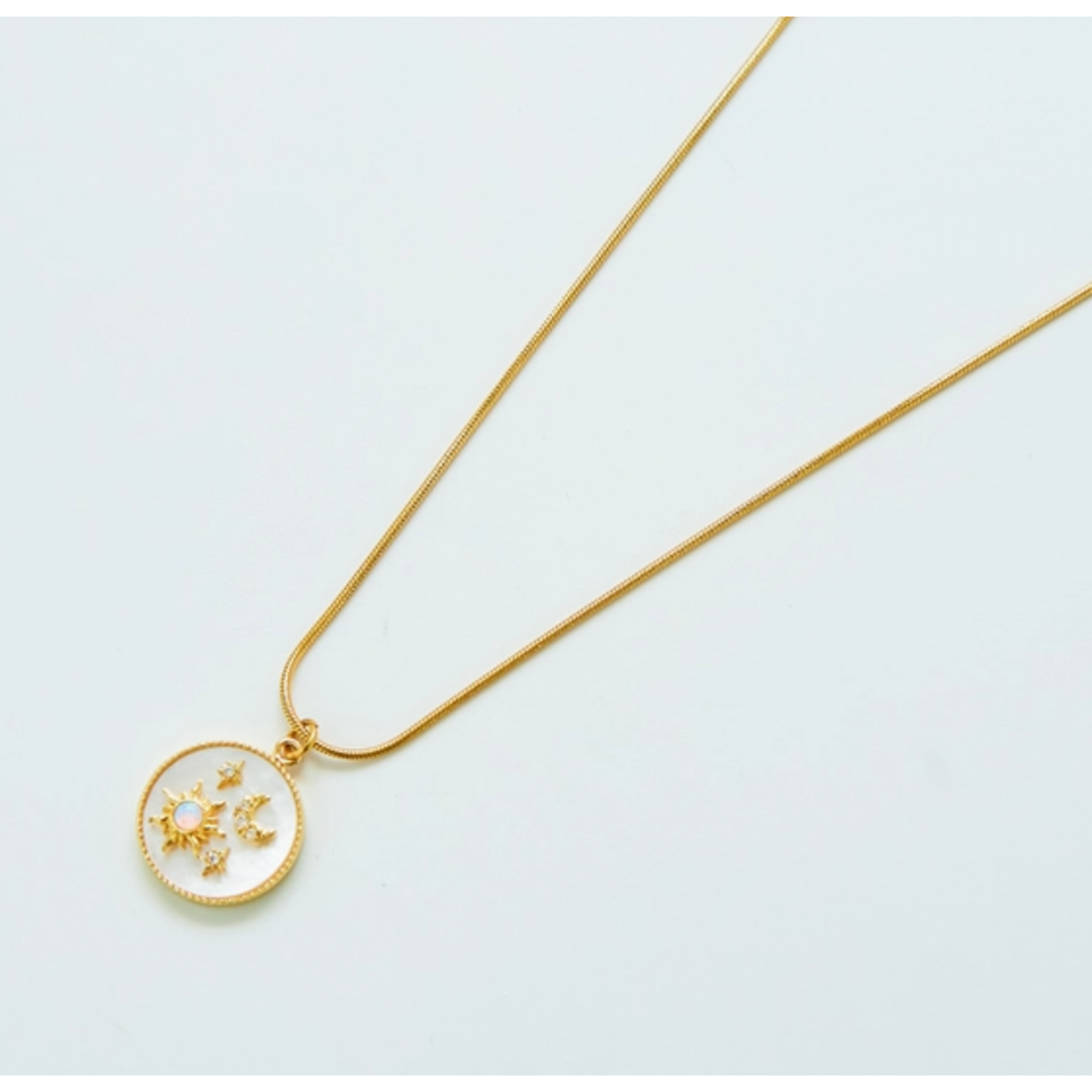 Admiral Row AR Gold Opal Sun & Moon Gemstone Medallion Necklace 17in