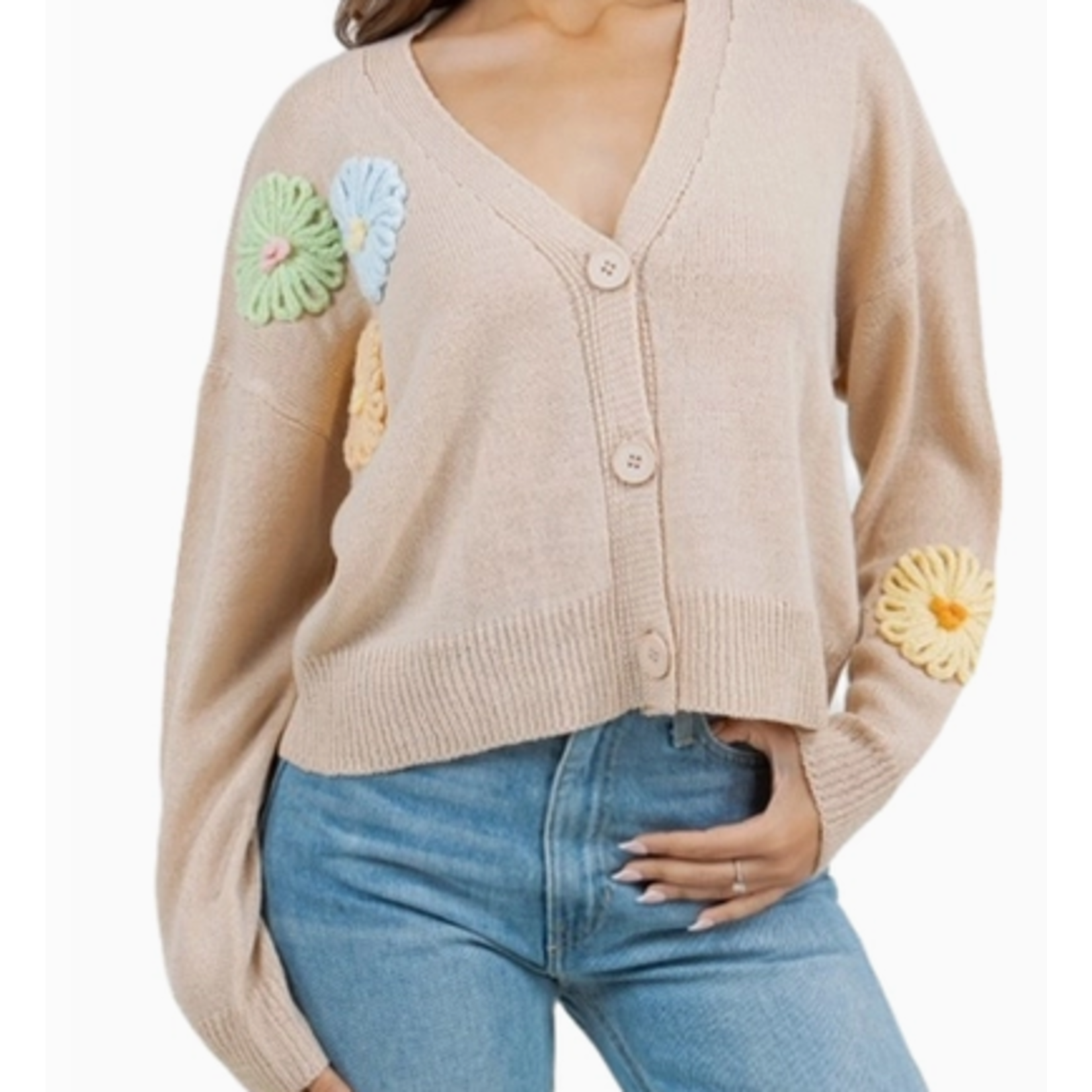 Vanilla Monkey VM Button Up Cardigan with Embroidered Flowers