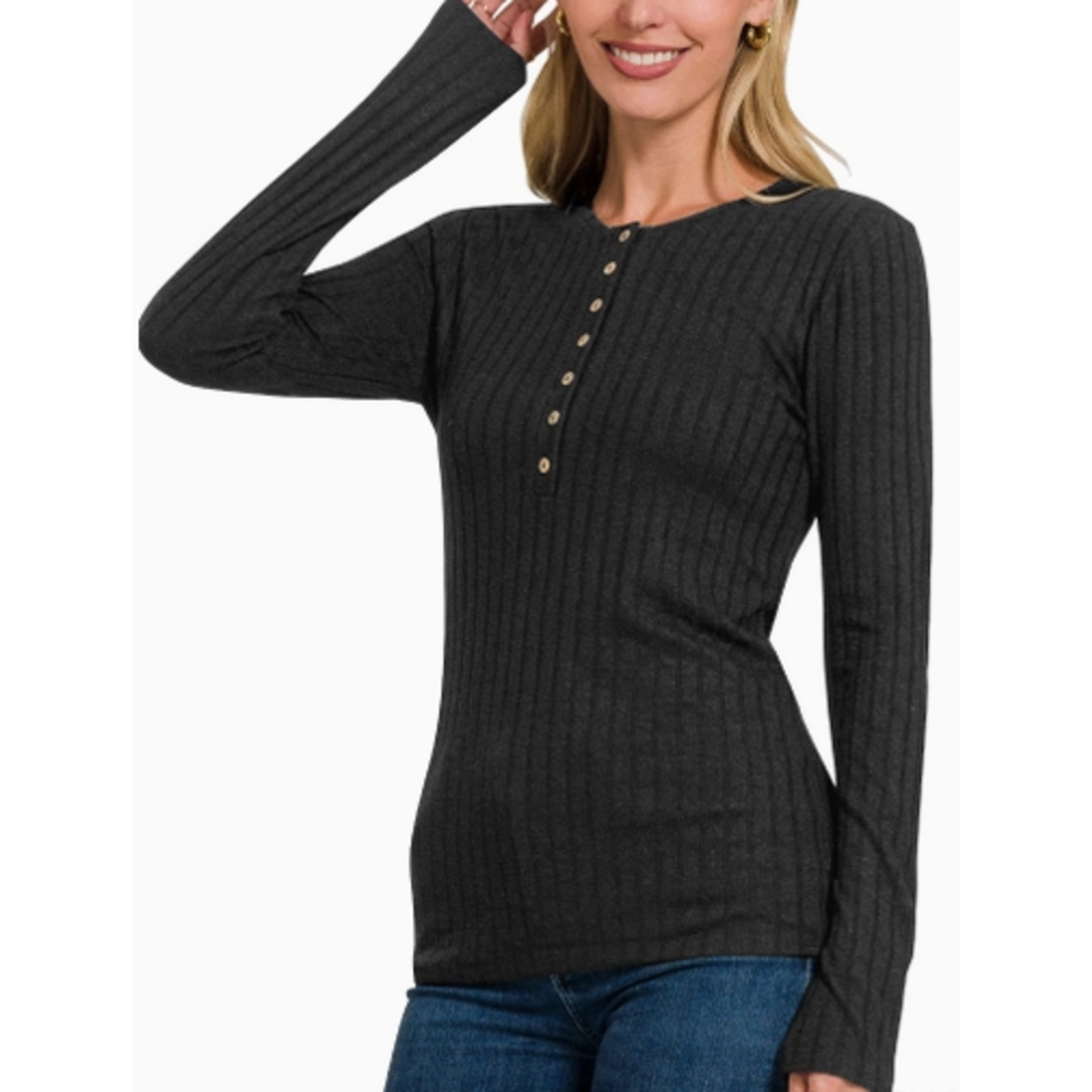 Vanilla Monkey VM Ribbed Long Sleeve Button Down Top