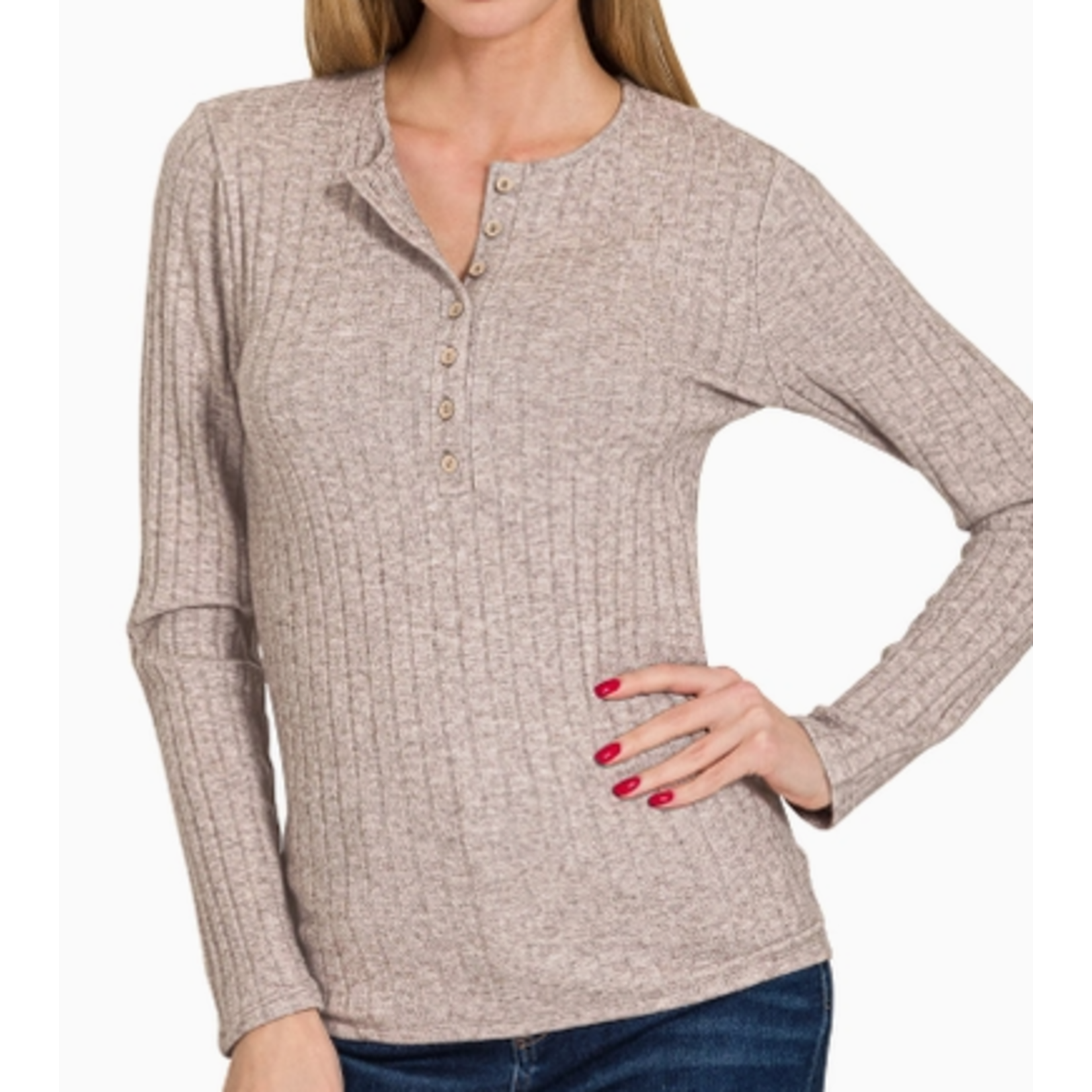 Vanilla Monkey VM Ribbed Long Sleeve Button Down Top