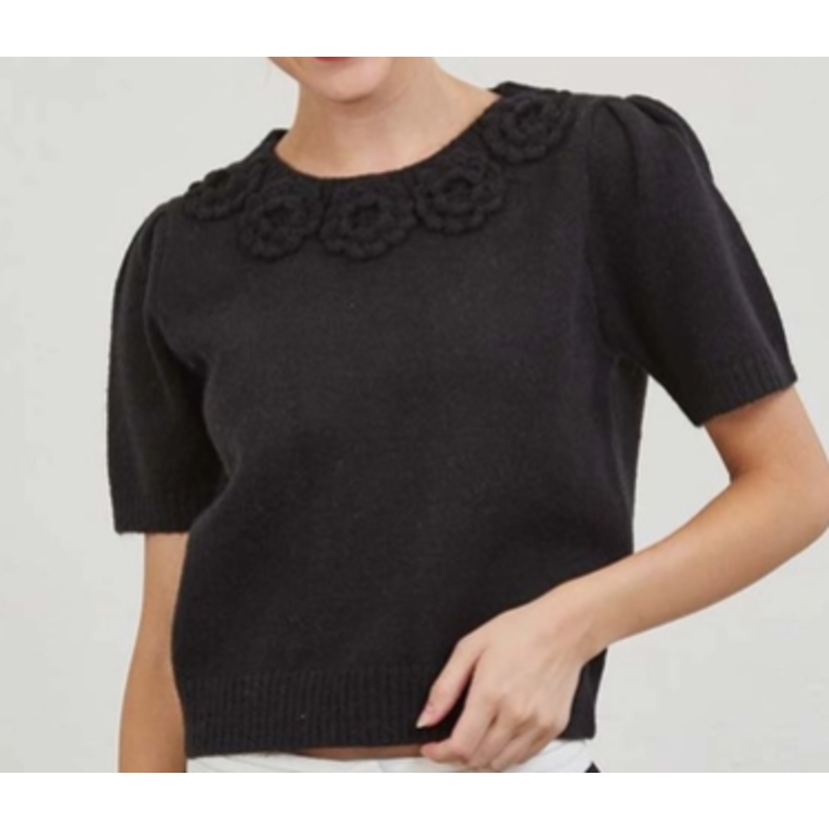 Vanilla Monkey VM  Flower Neckline Sweater