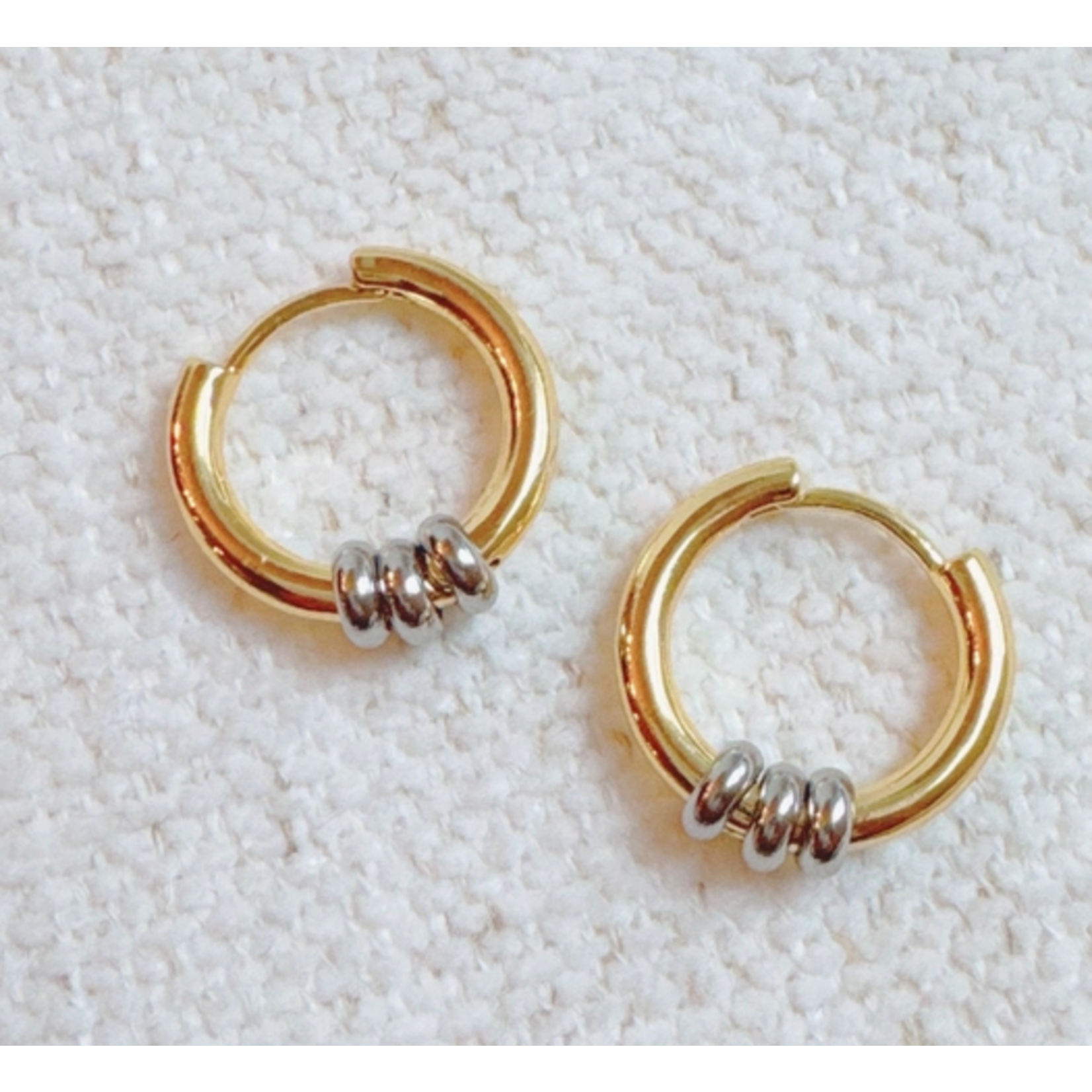 Ellison+Young E&Y Ringed Up Two Toned Huggie Hoop Earrings
