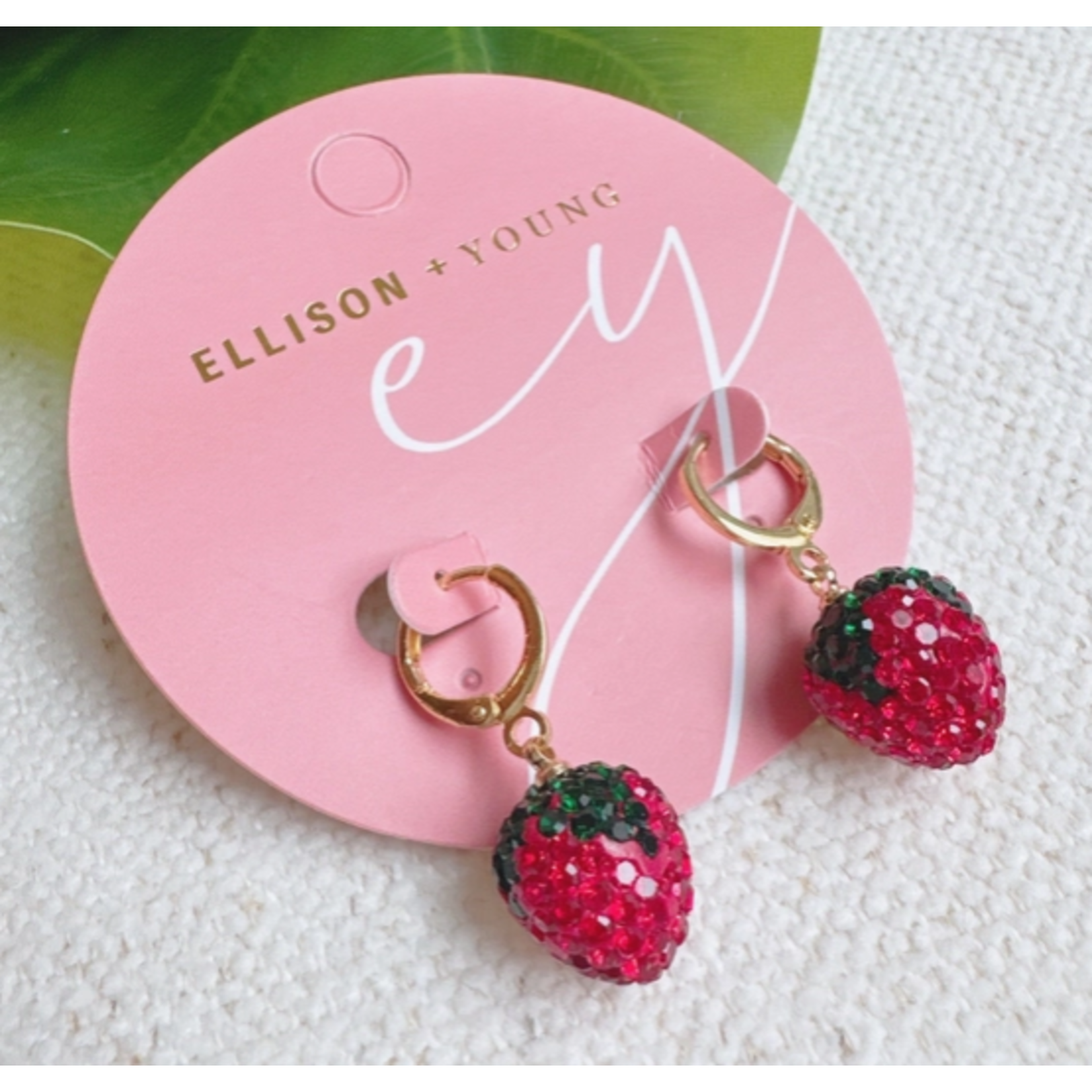 Ellison+Young E&Y Fresh Cut Strawberry Dangle Huggie Earrings