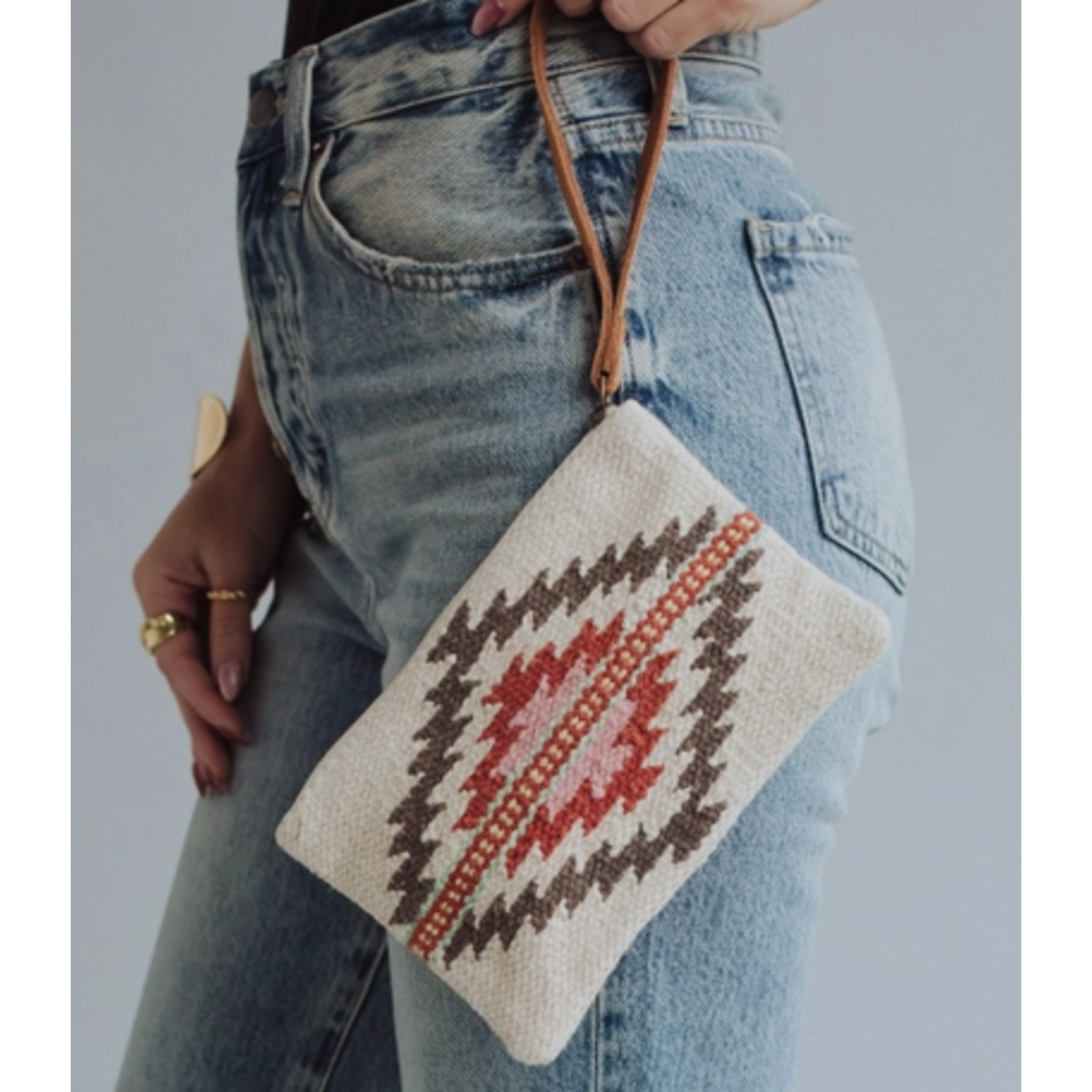 Panache Apparel Panache Apparel Cream, Brown & Red Aztec Wristlet