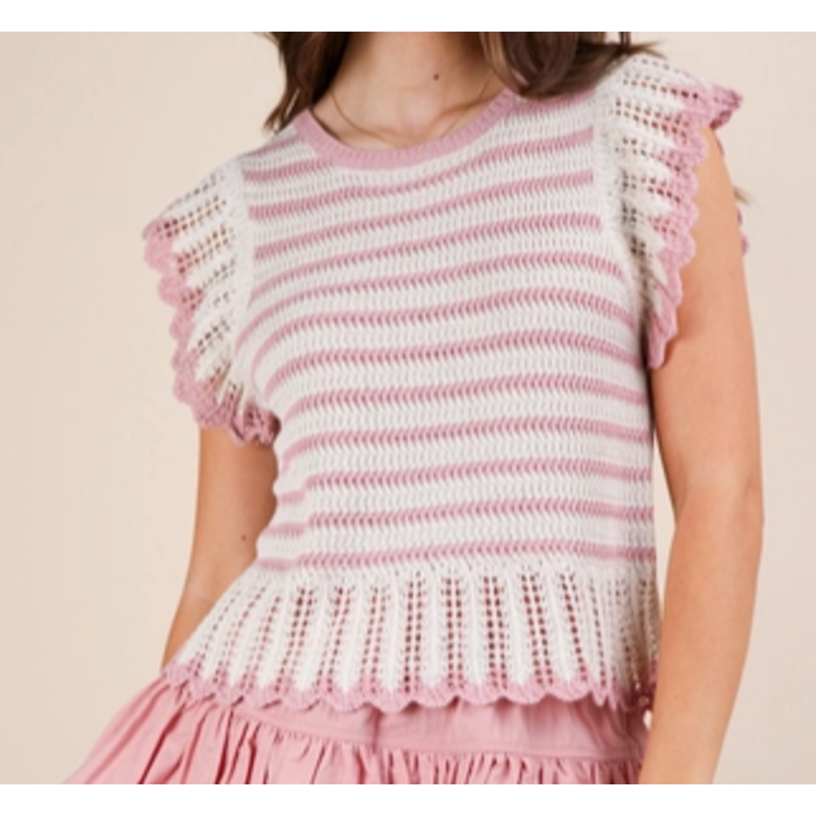 Very J Very J Ruffle Detail Striped Knit Sweater Top