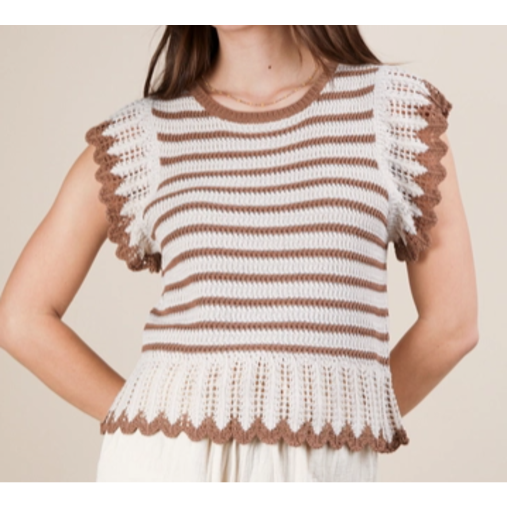 Very J Very J Ruffle Detail Striped Knit Sweater Top