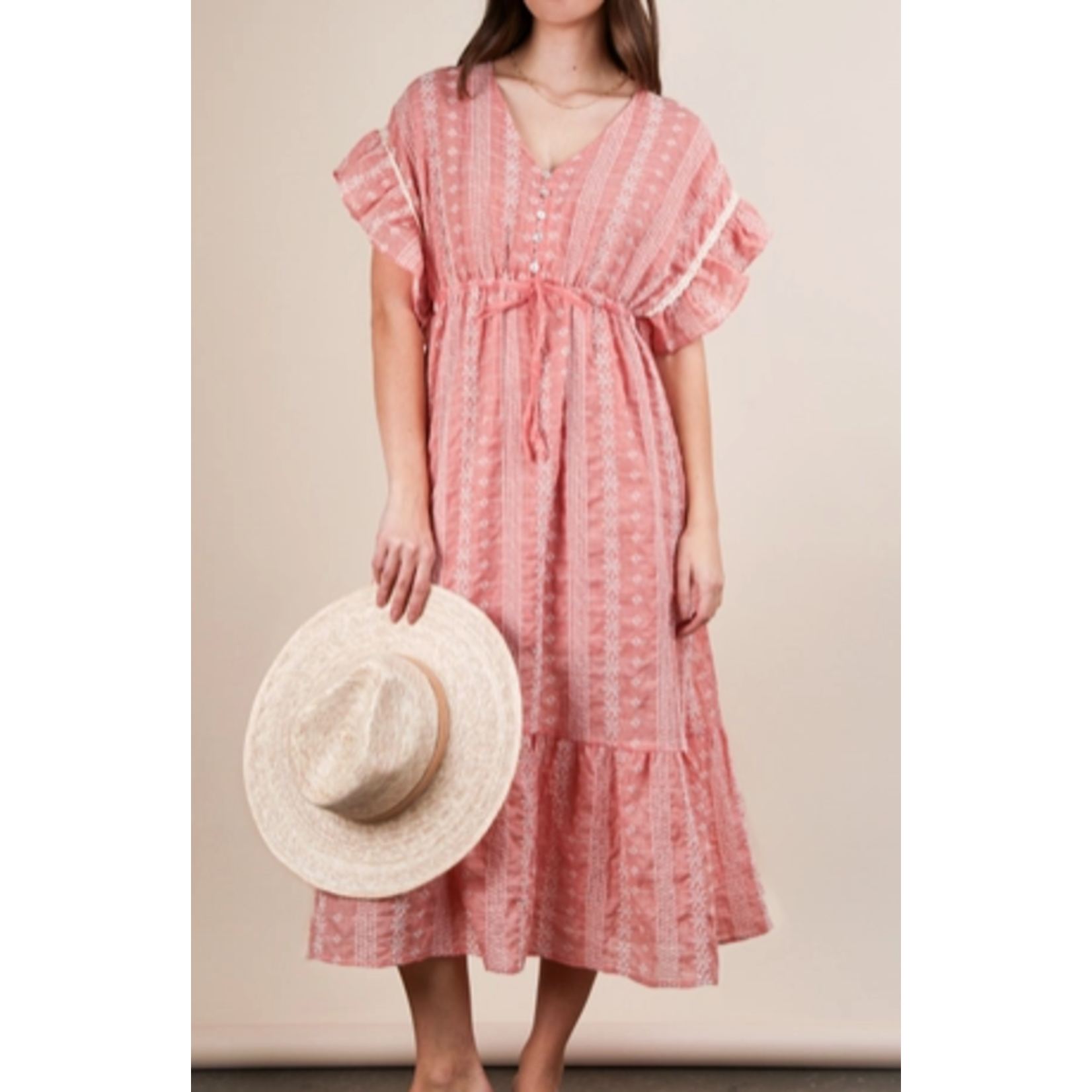 Very J Very J Embroidered Boho Ruffled Midi Dress