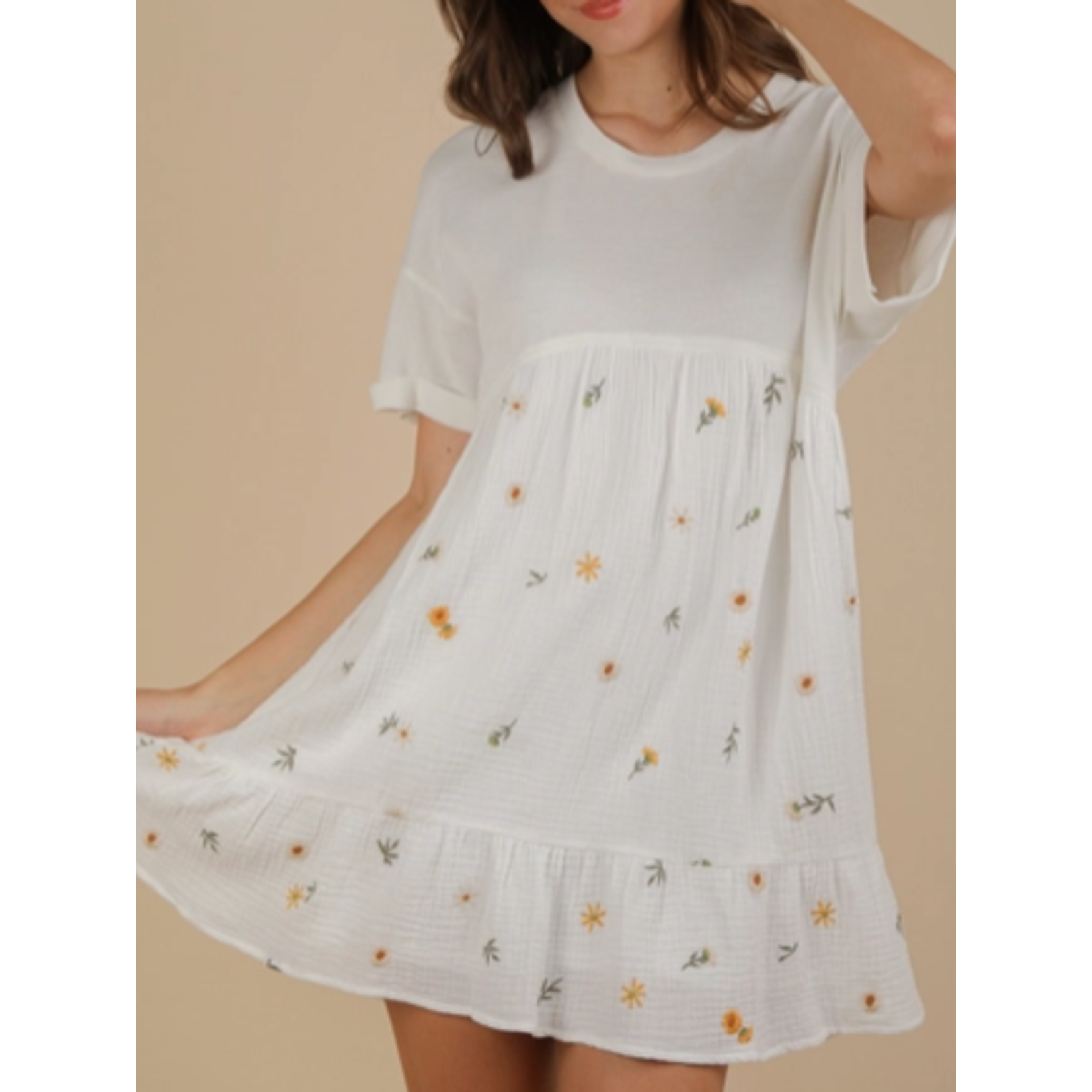 Very J Very J Oversized Floral Embroidered Knit Mini Dress