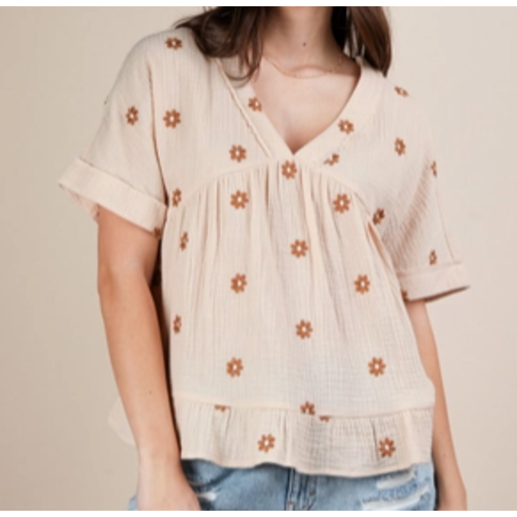 Very J Very J Flower Embroidered Woven Blouse Top