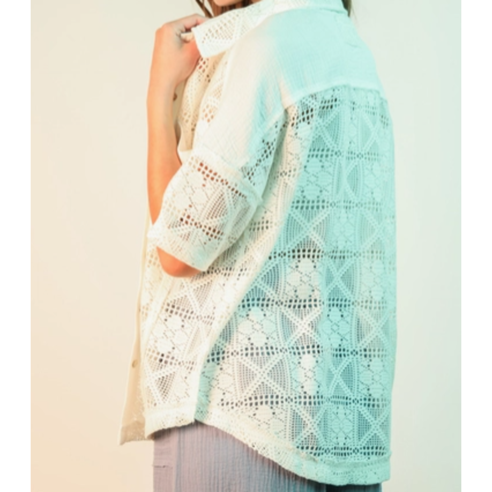 Very J Very J -Oversized Crochet Button Down Shirt Top