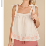 Very J Very J -Floral Embroidered Shoulder Ribbon Tie Top