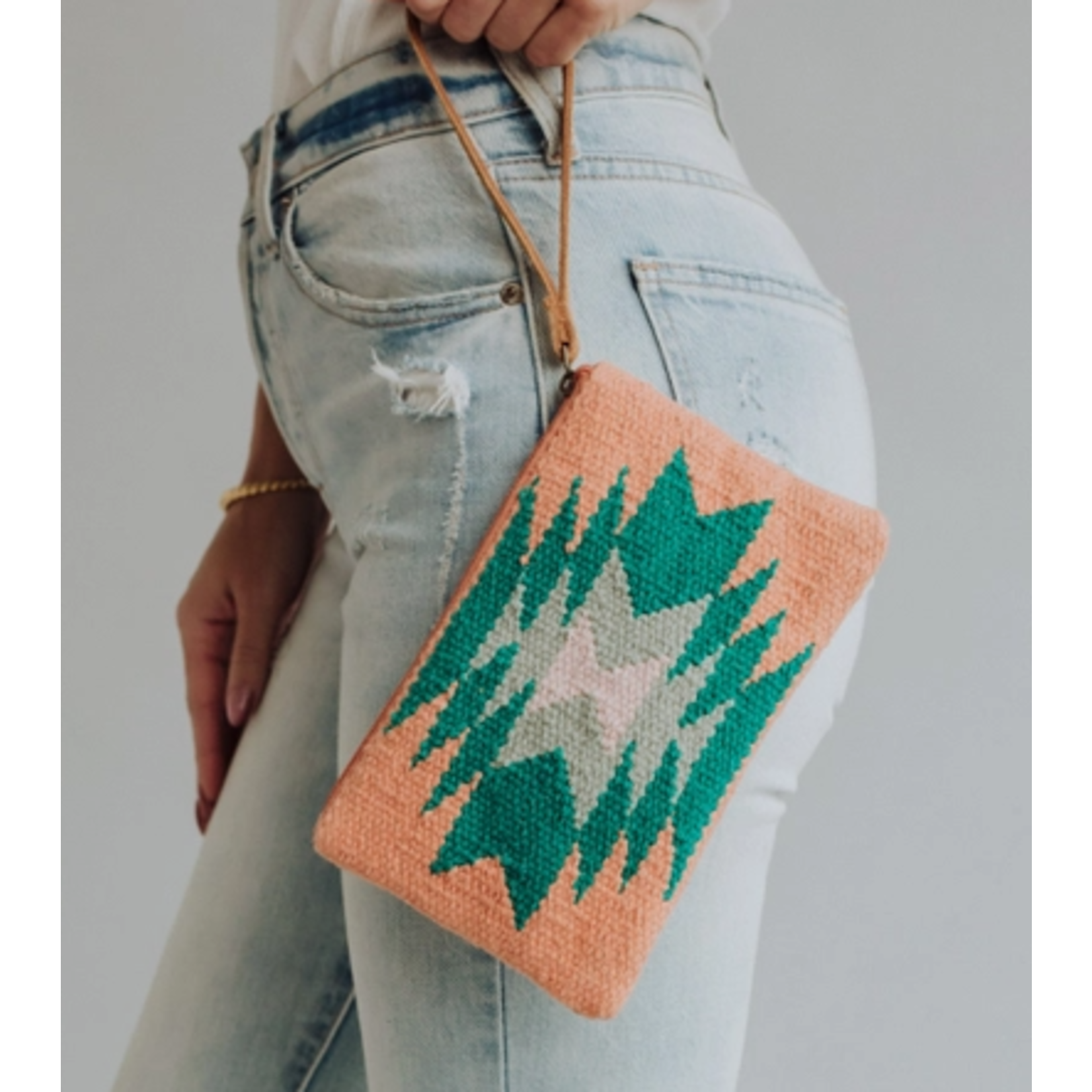 Panache Apparel Panache Orange, Green & Pink Aztec Wristlet