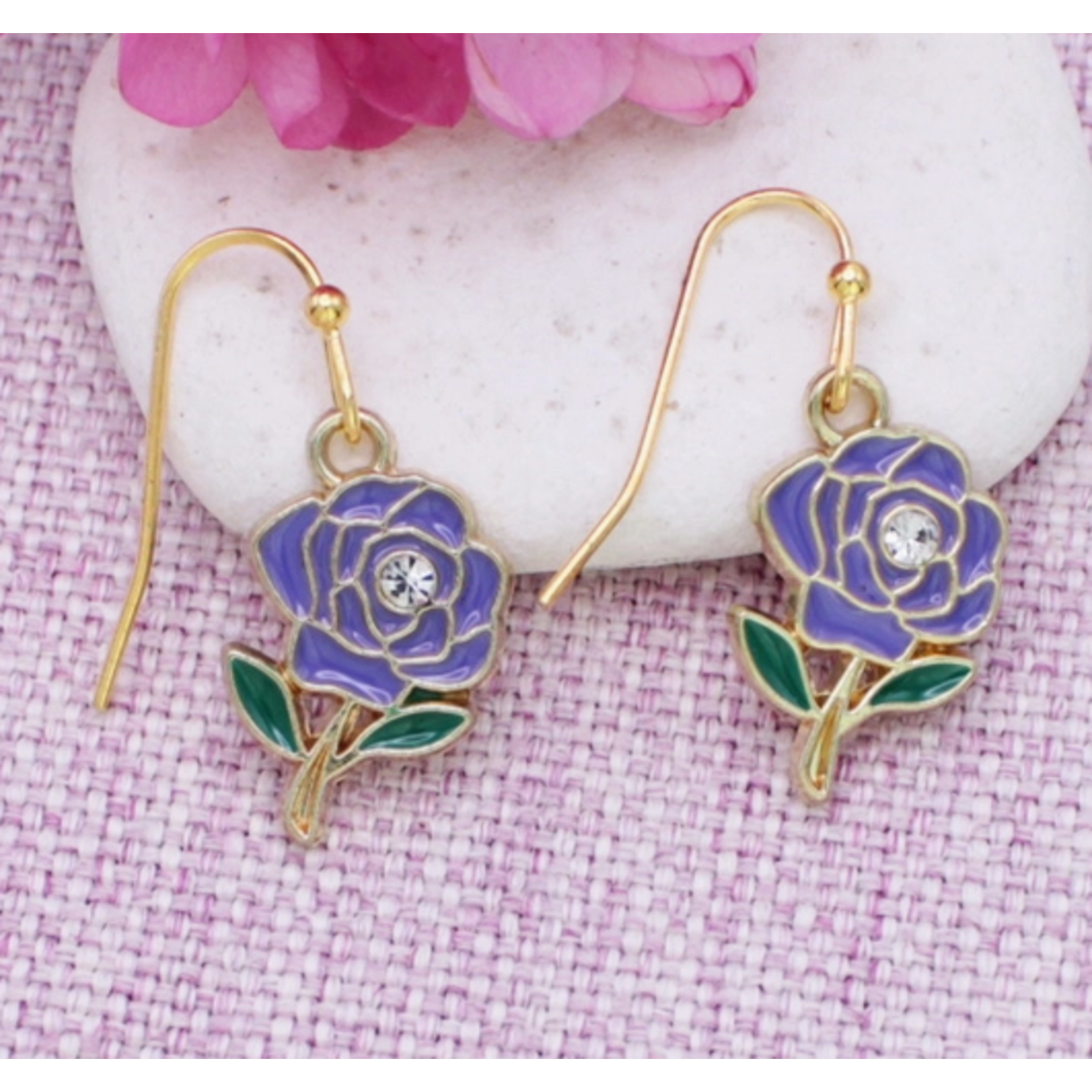ZAD ZAD Crystal Center Enamel Rose Earrings