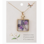 ZAD ZAD Faux Bottle Purple Dried Flower Gold Necklace