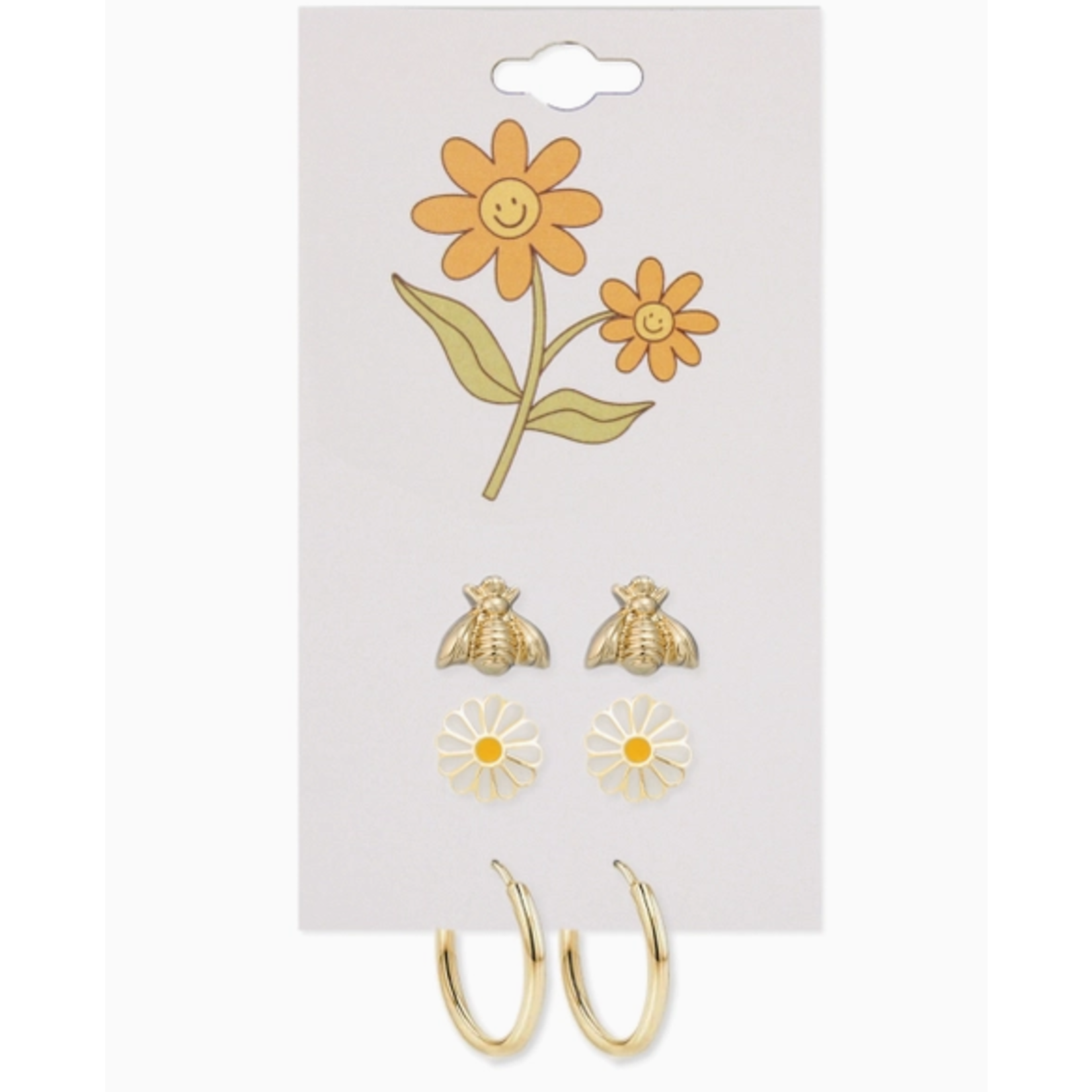 ZAD ZAD Gold Bee Flower Post Hoop Earrings Set