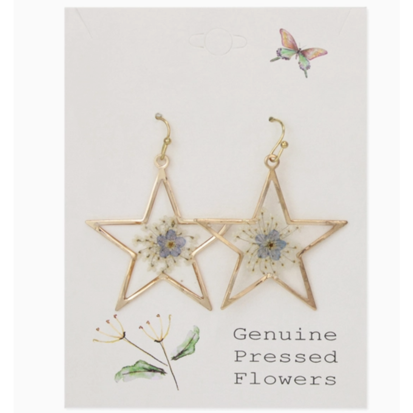 ZAD ZAD Gold Star Dried Flower Earrings
