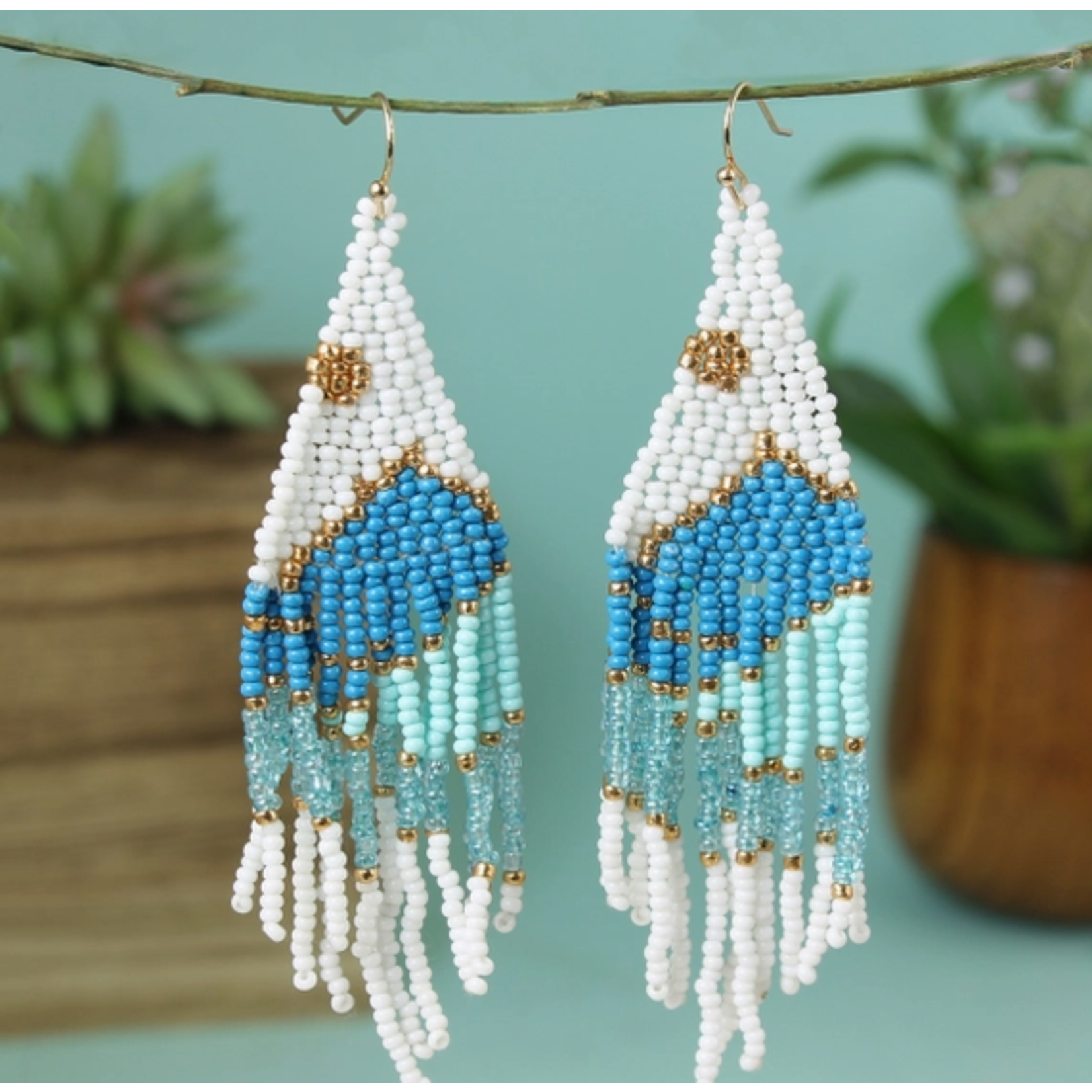 ZAD ZAD Ocean Sun Seed Bead Fringe Earrings