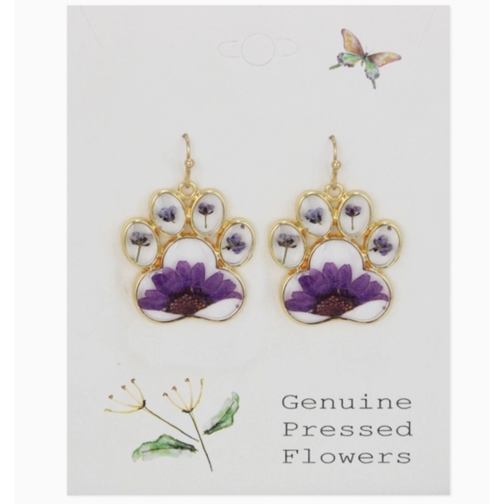 ZAD ZAD Precious Paw Purple Dried Flower Gold Earrings