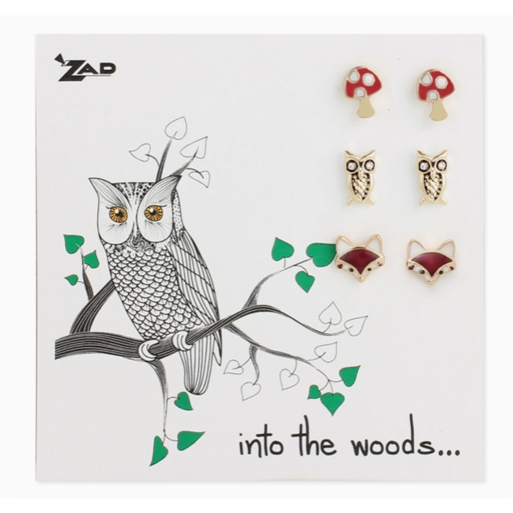 ZAD ZAD Set of 3 Enamel Forest Life Post Earrings