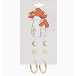 ZAD ZAD Gold Moon Mushroom Post Hoop Earring Set