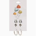 ZAD ZAD Silver Frog Mushroom Post Hoop Earring Set