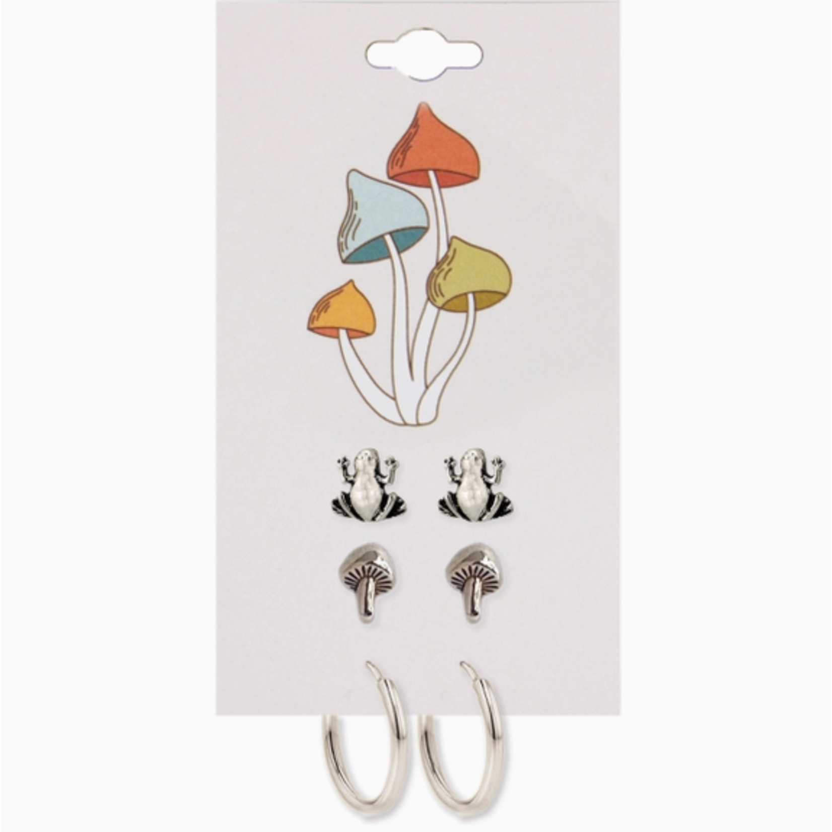 ZAD ZAD Silver Frog Mushroom Post Hoop Earring Set