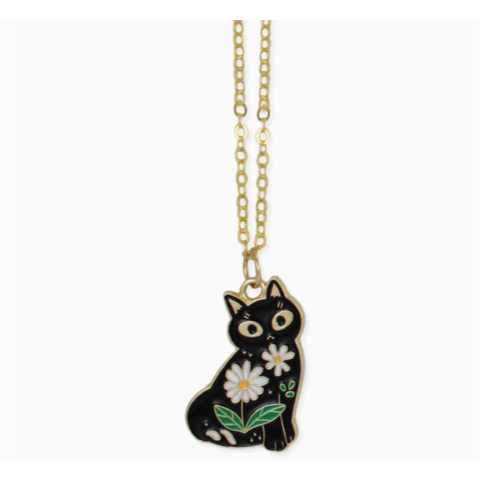 ZAD ZAD Sitting Pretty Black Floral Cat Necklace